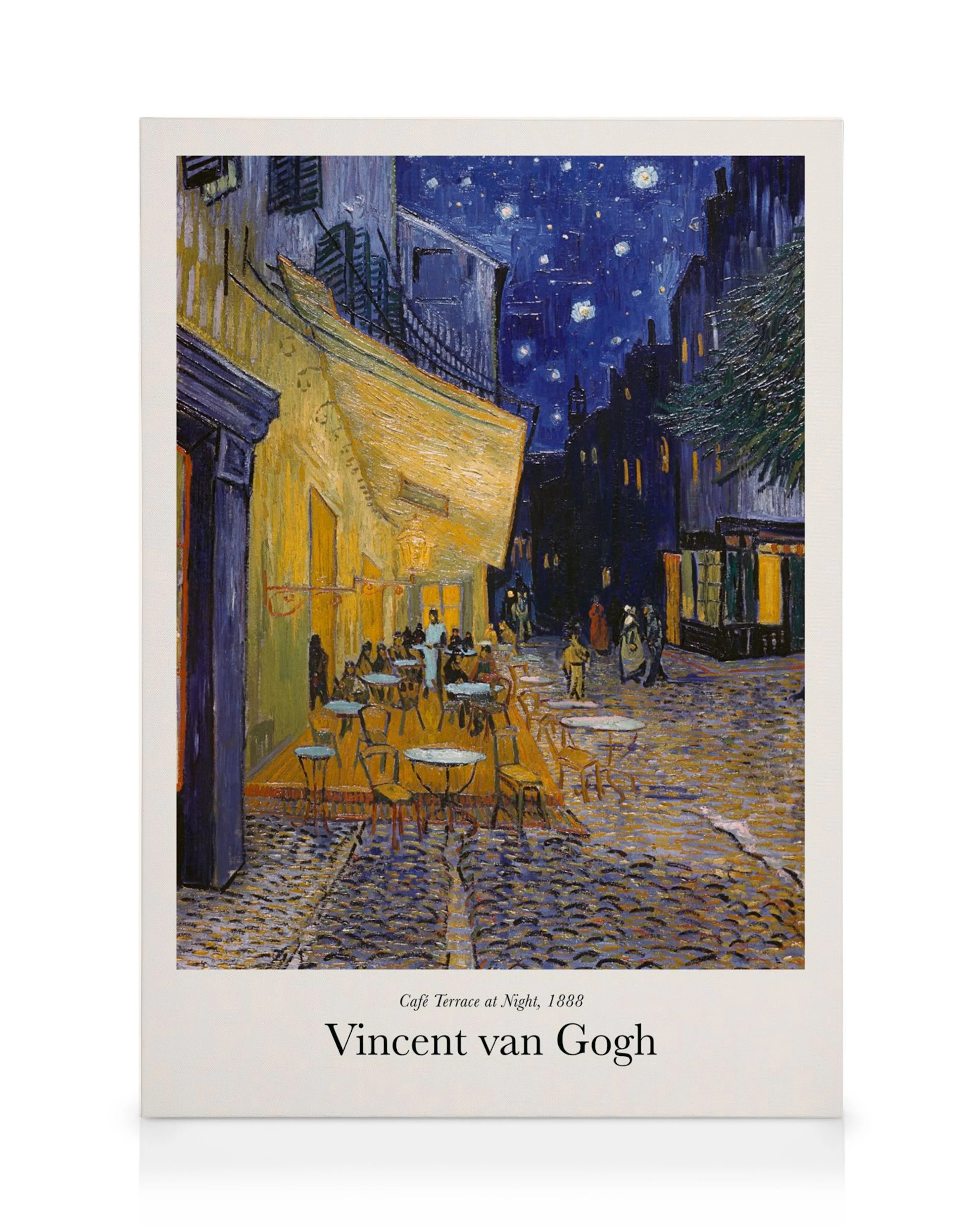 Van Gogh Caféterrasse bei Nacht Leinwand, beleuchtete Terrasse unter Sternenhimmel, Kopfsteinpflaster, Stadtansicht.