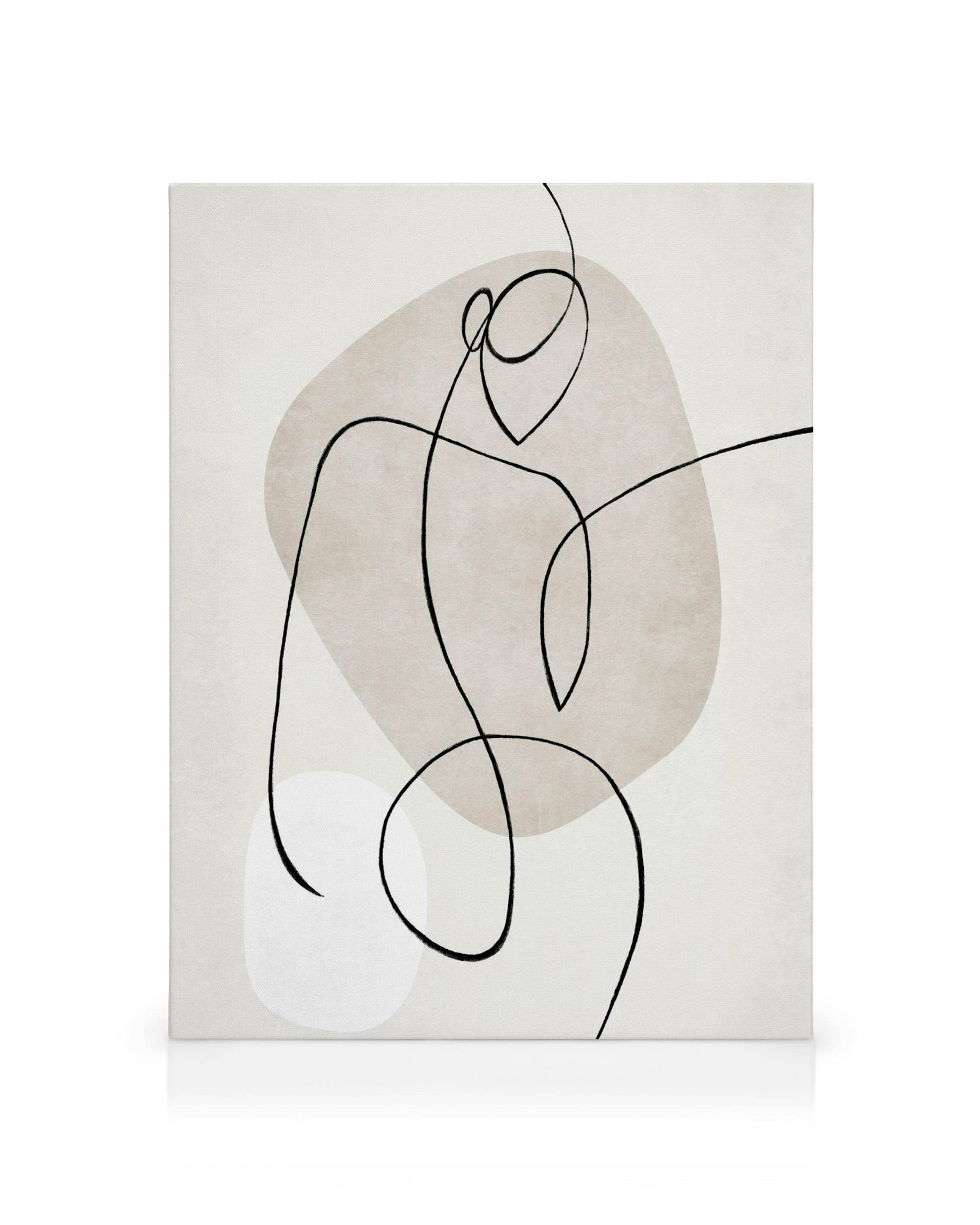 Abstraktní perokresba těla na béžovém pozadí s béžovo-bílými tvary, moderní umění