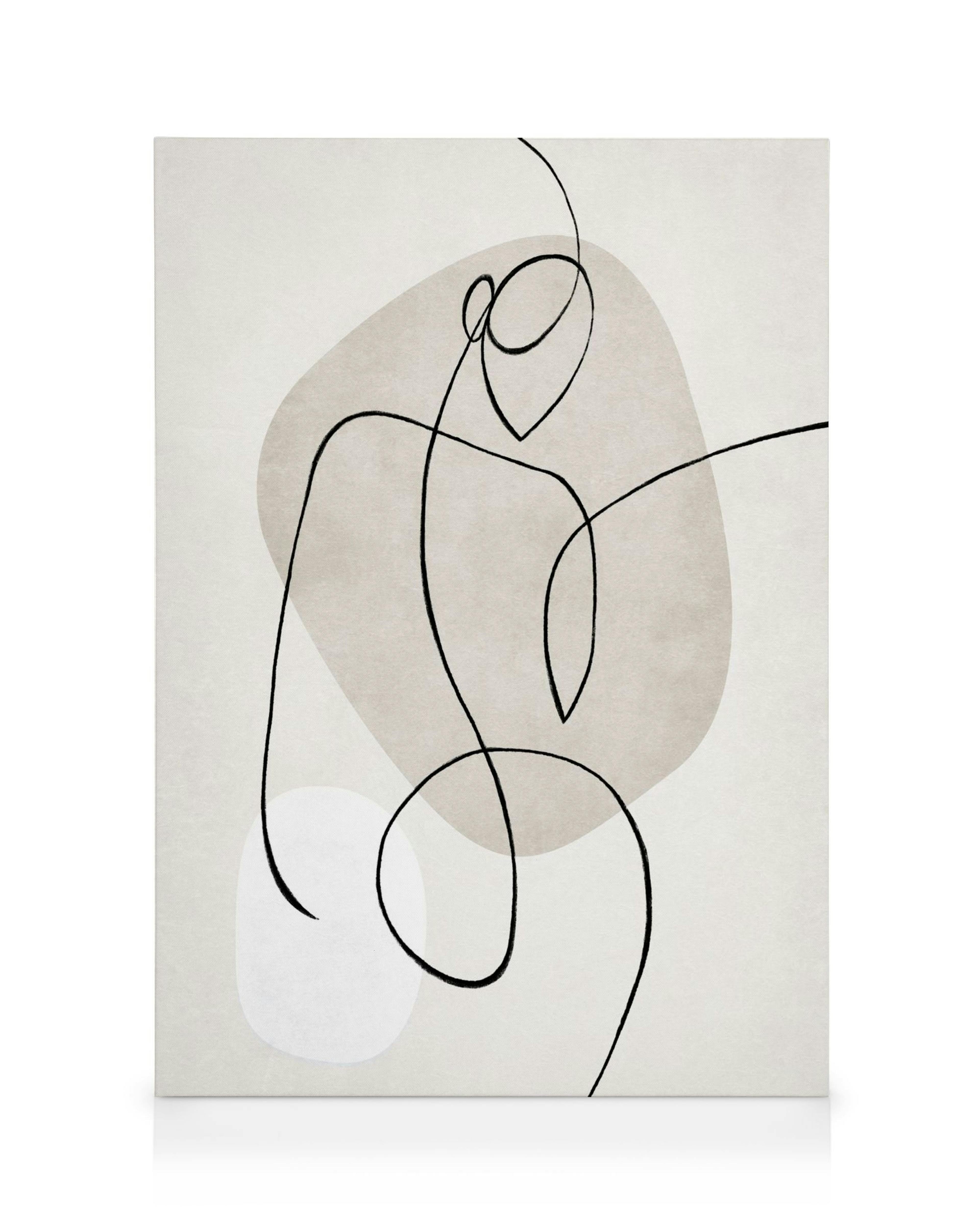 Κανβάς Artful Lines No2, αφηρημένο line art σώματος με μαύρες γραμμές σε μπεζ φόντο, μπεζ και λευκά σχήματα.