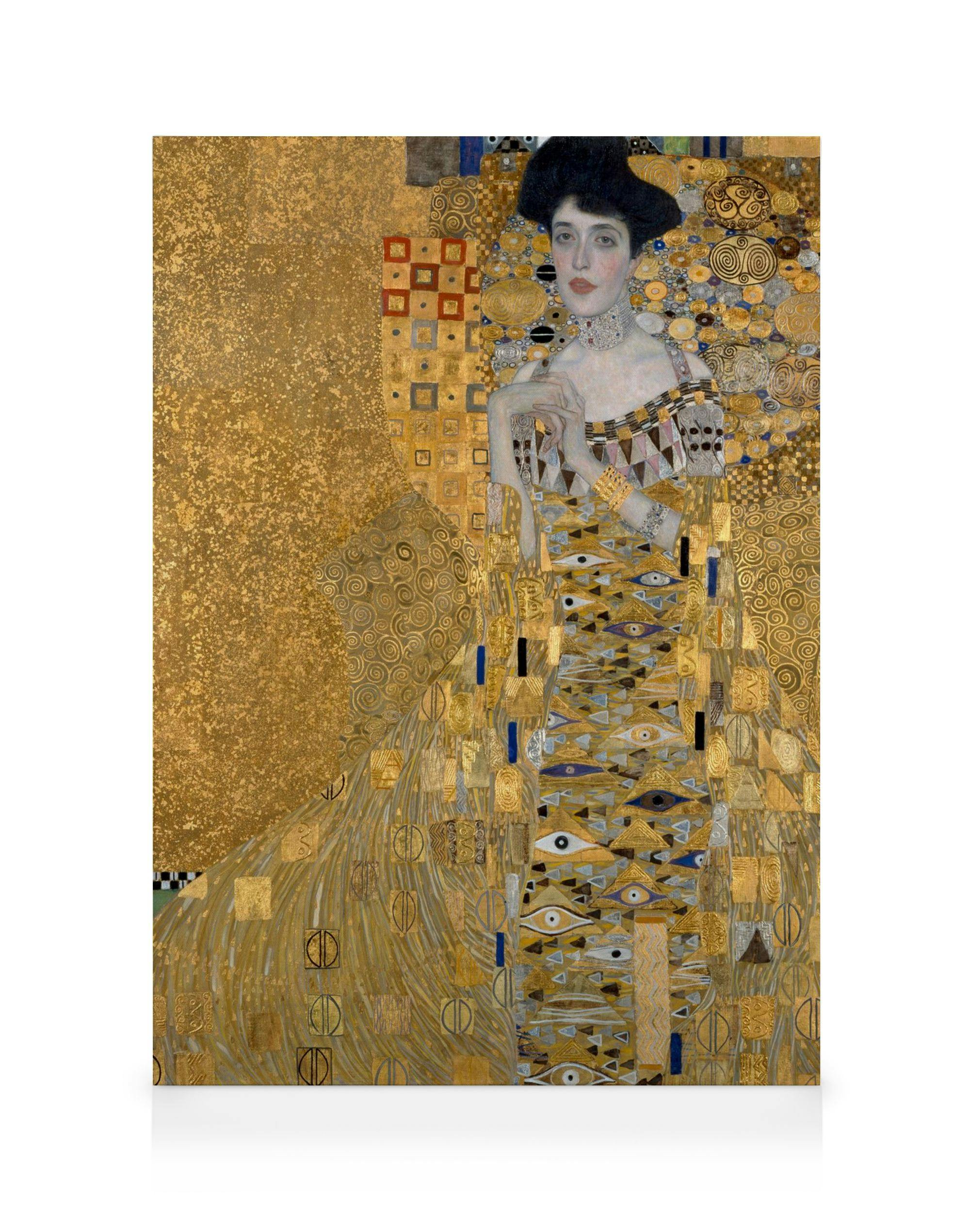 Gustav Klimts Portrait of Adele Bloch-Bauer I, a golden Art Nouveau masterpiece featuring a woman in an ornate, jeweled gown.