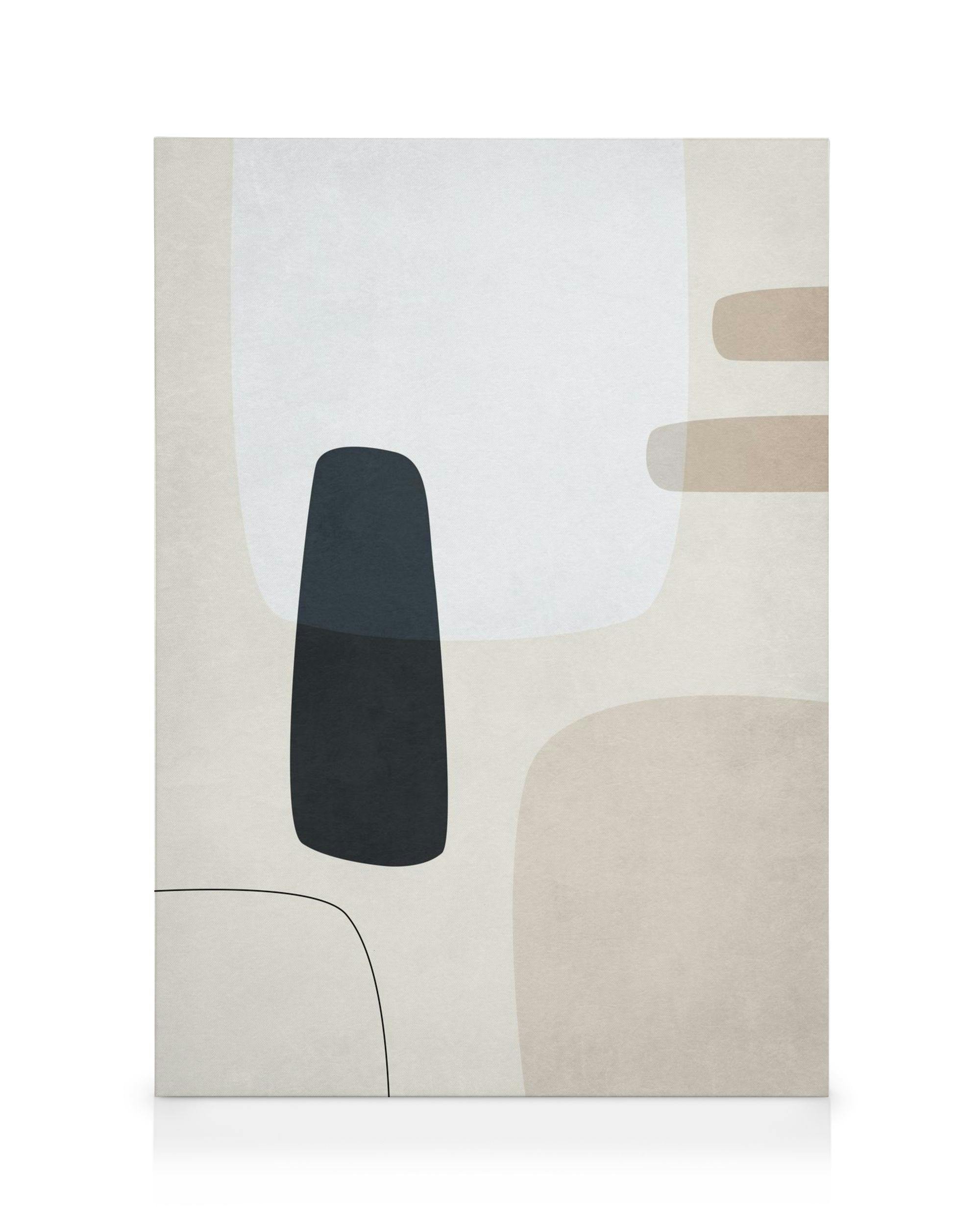 Abstract canvas print in neutral tones featuring organic shapes and lines, modern wall art.