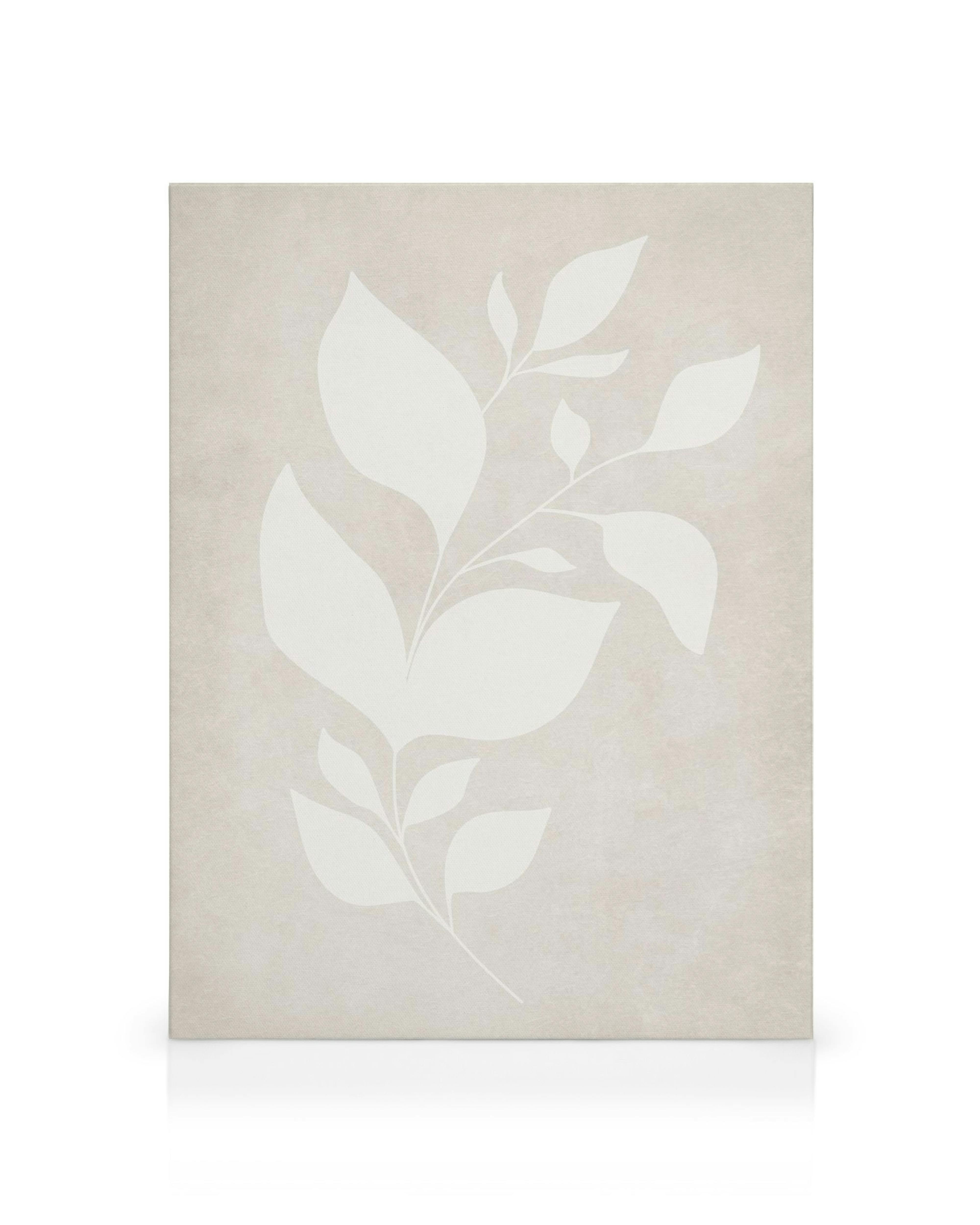 Beige Silhouette No2 canvas print, featuring a minimalist white botanical branch with leaves on a textured beige background.