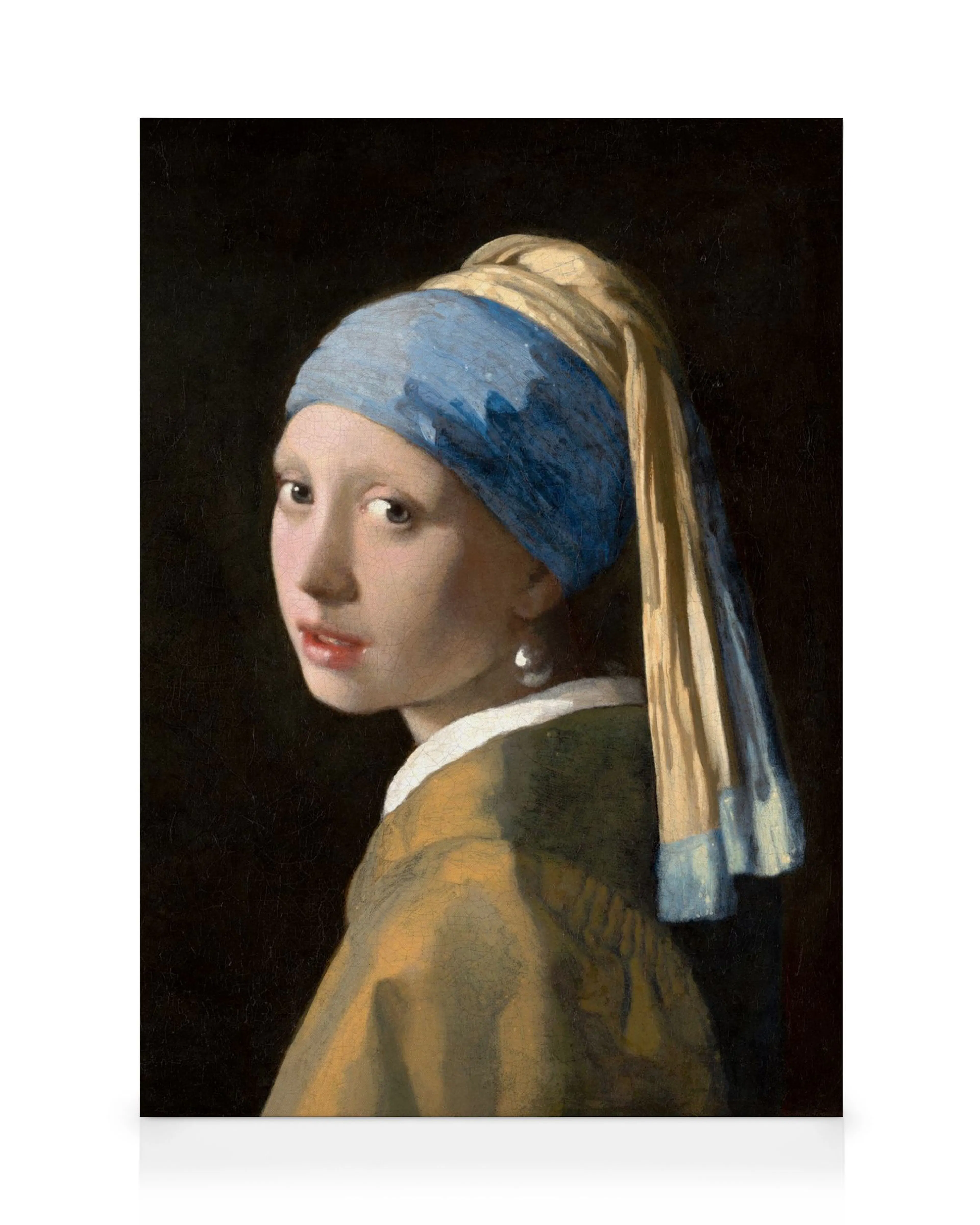 Leinwandbild: Mädchen mit blauem Kopftuch, braunem Mantel und Perlenohrring, Vermeer Kunst.