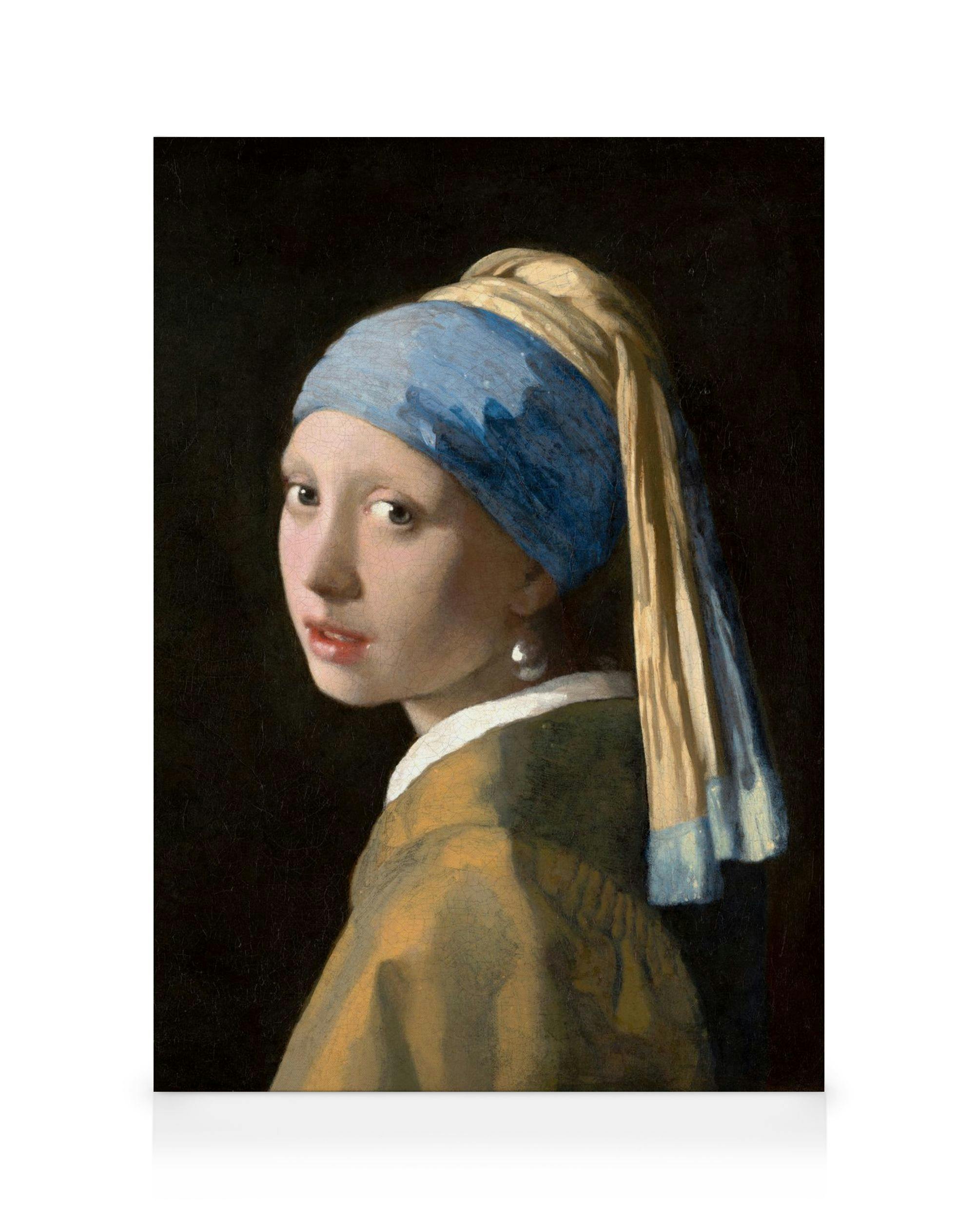 Johannes Vermeer, Dívka s perlovou náušnicí, portrét dívky s modrým a žlutým turbanem, perlová náušnice