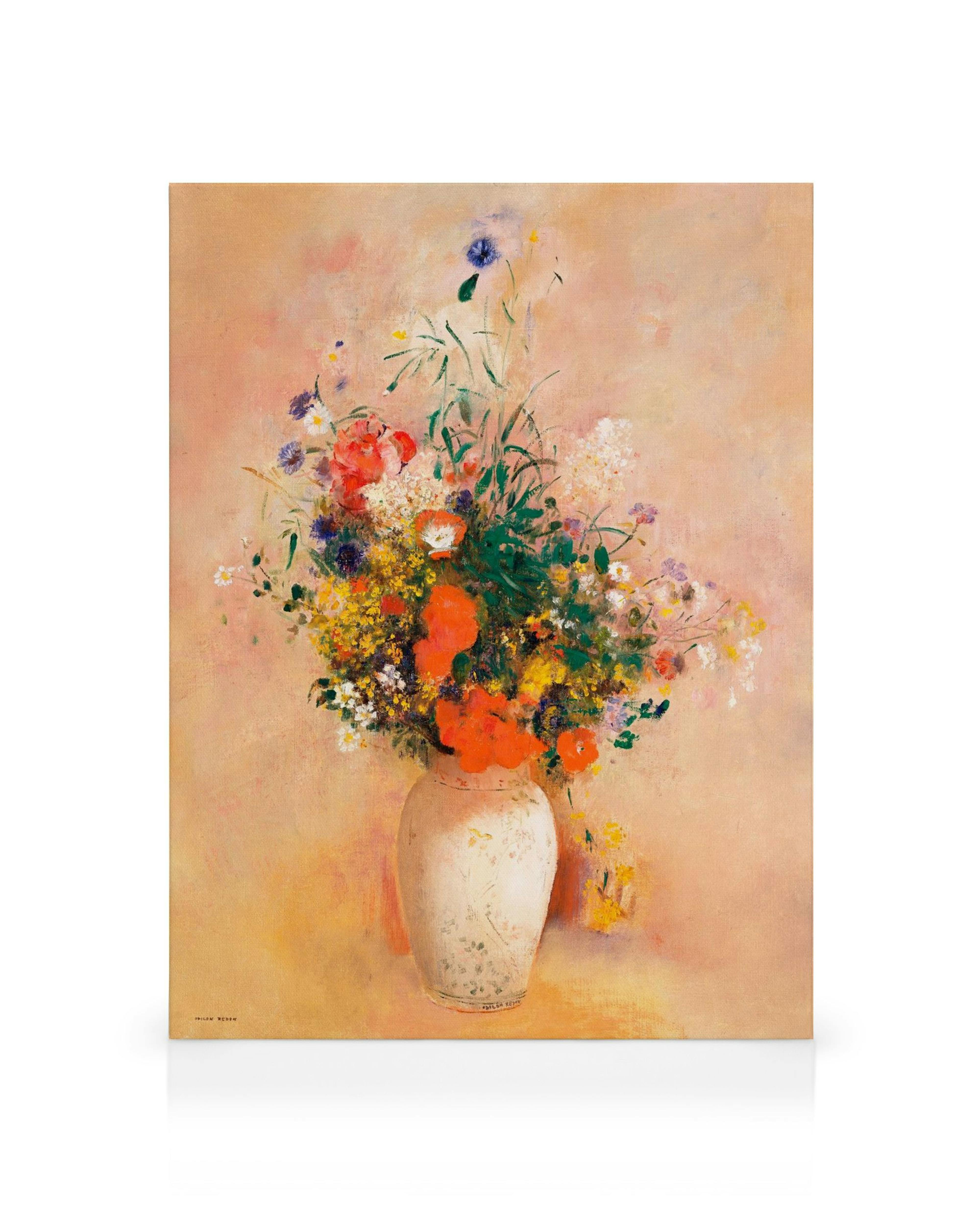 Πολύχρωμο μπουκέτο λουλουδιών σε βάζο, εμπνευσμένο από τον Redon, ζωγραφική σε καμβά.