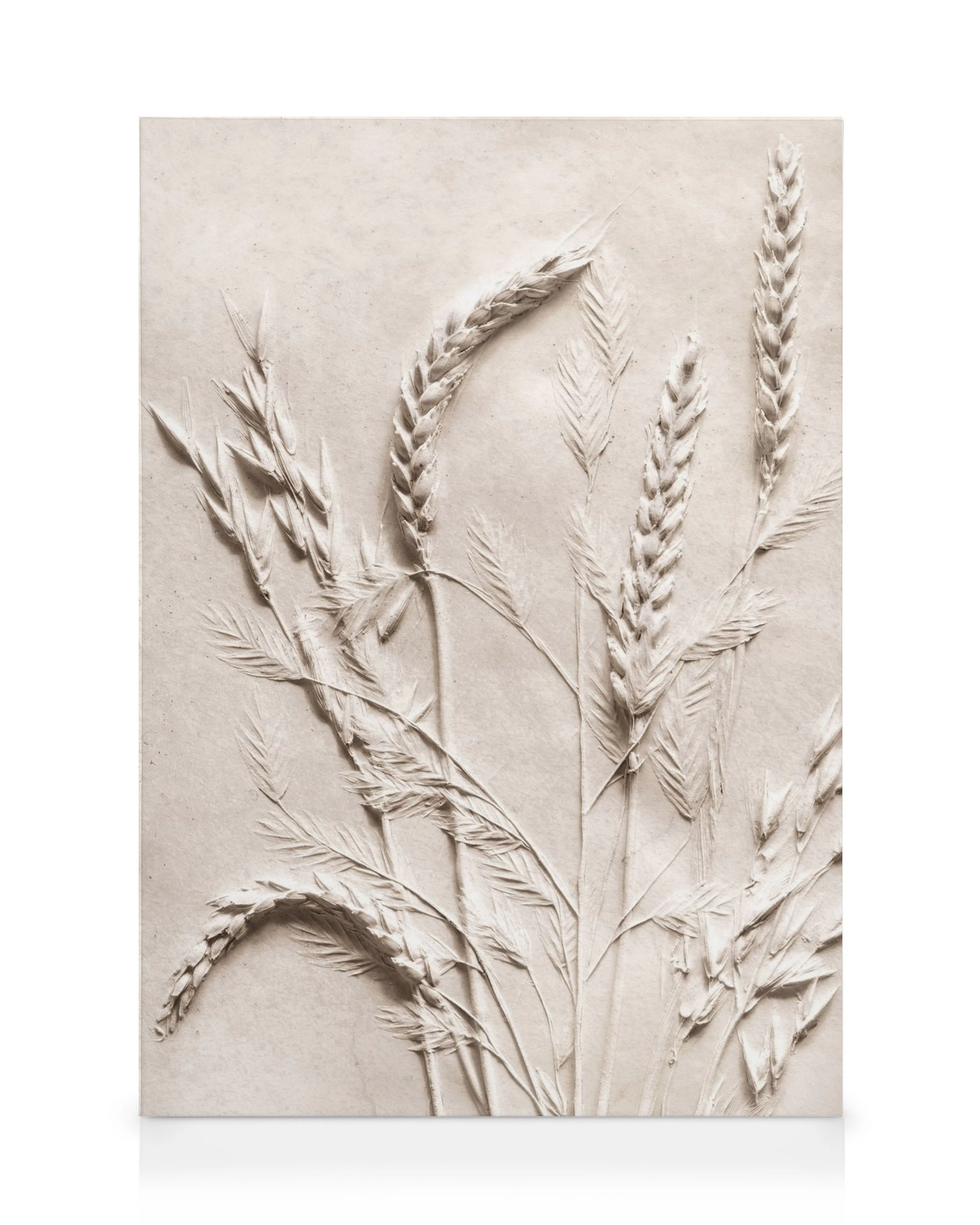 Relief-Leinwand mit Weizenähren und Gräsern in hellem Beige, die eine natürliche, ländliche Szenerie bilden.