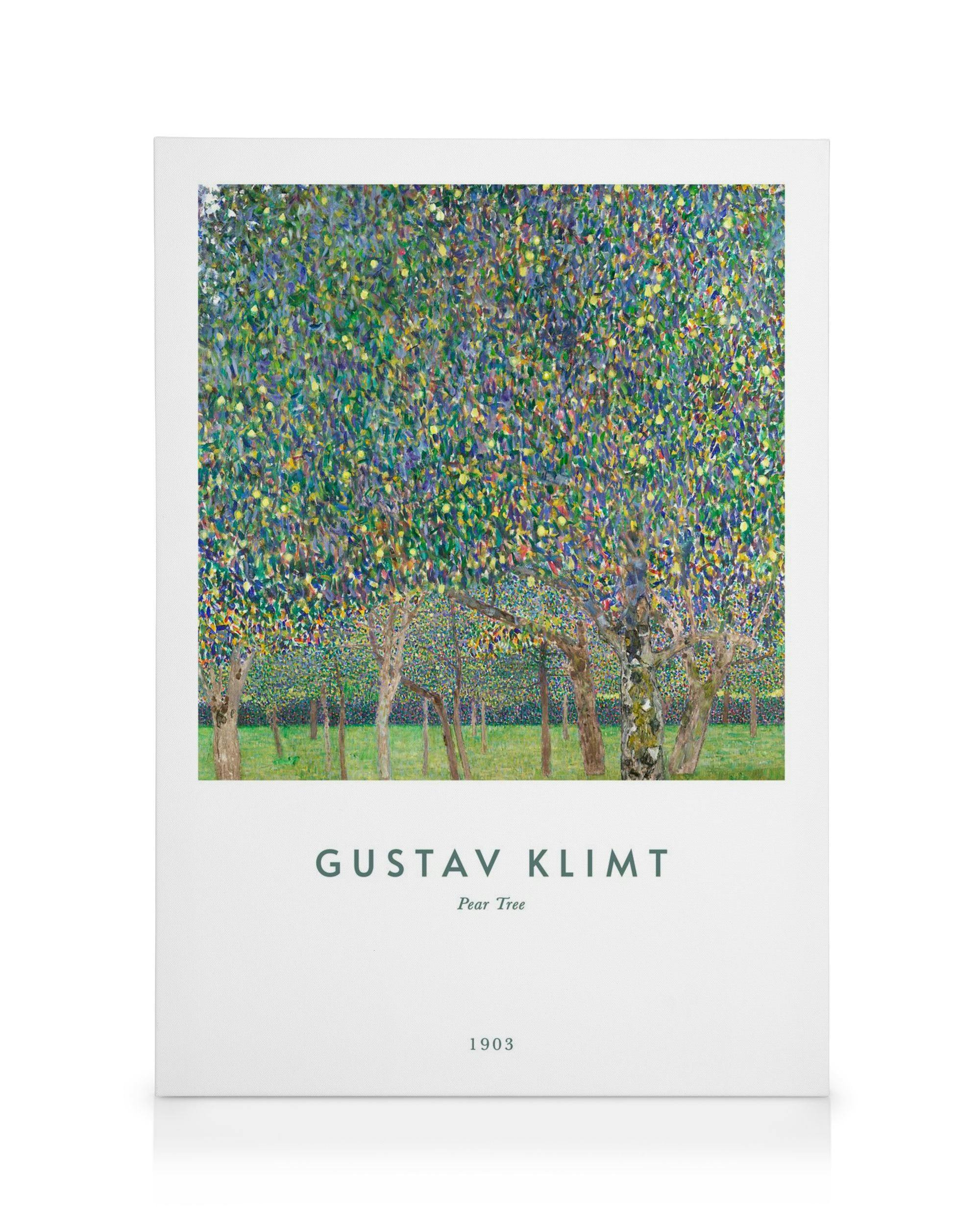 Pintura de Gustav Klimt Pear Tree en lienzo, árboles con hojas verdes y amarillas, y césped.