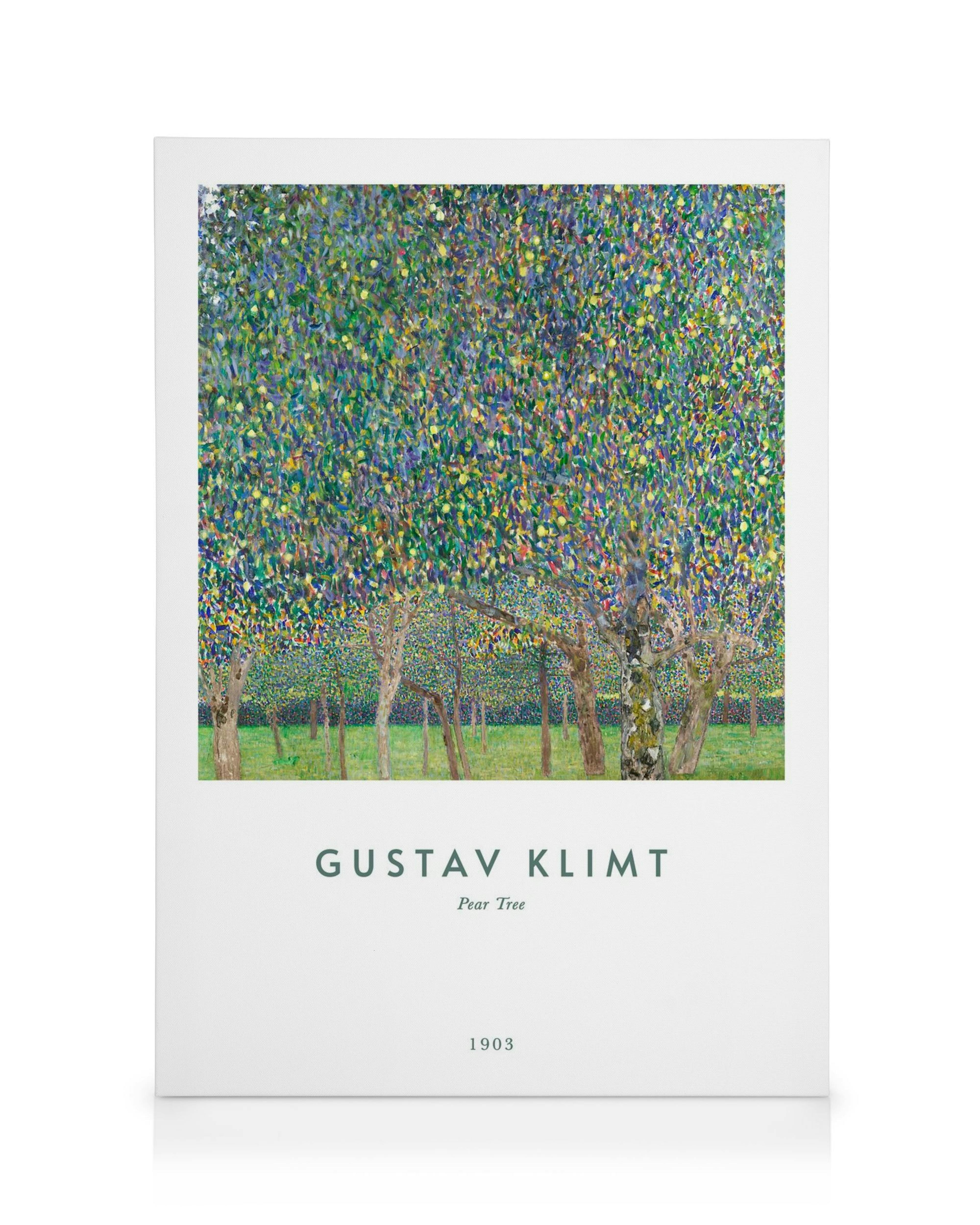 Pintura de Gustav Klimt Pear Tree en lienzo, árboles con hojas verdes y amarillas, y césped.