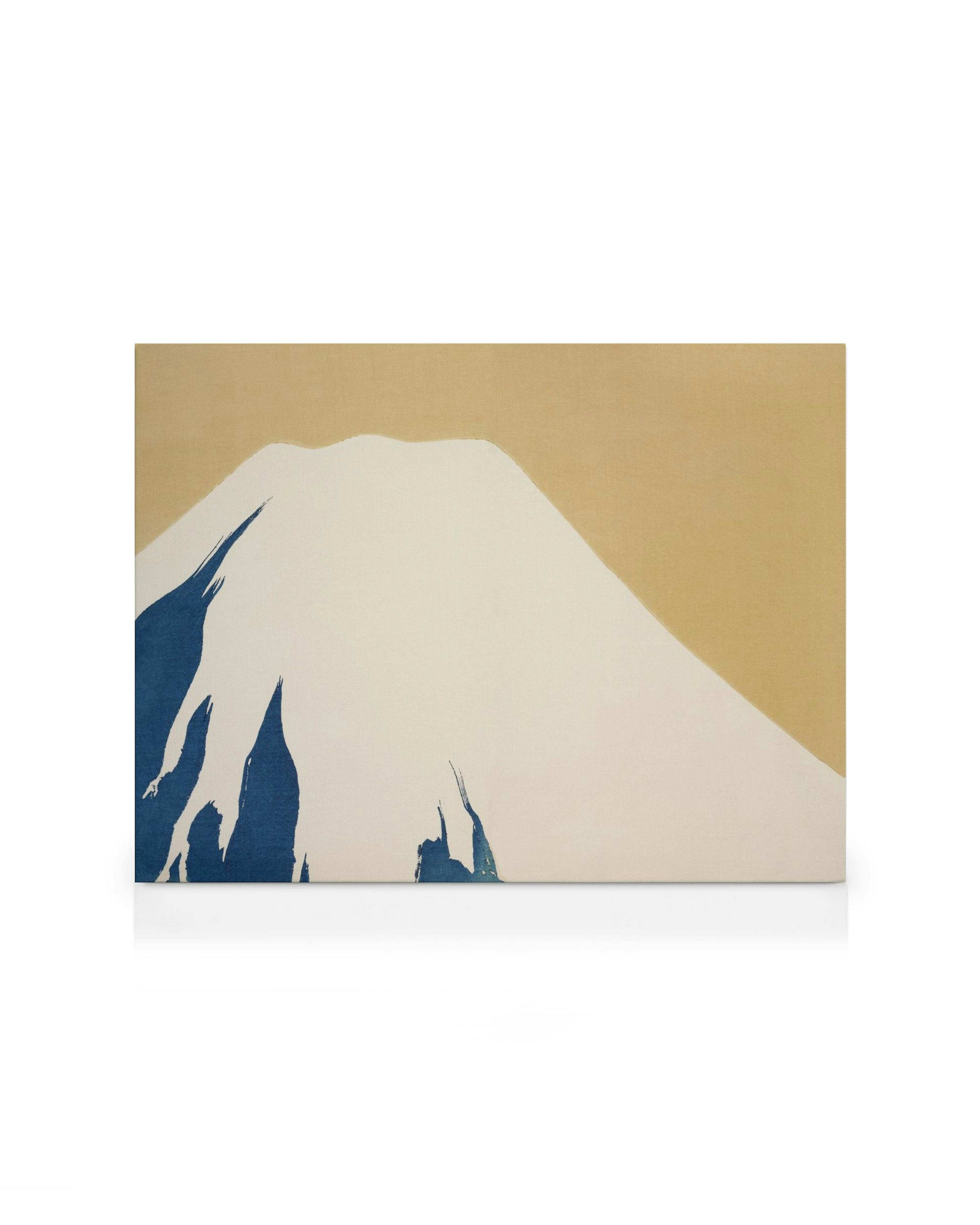 Kamisaka Sekka, Hora, Hora z Momoyogusa, abstraktná japonská maľba hory Fudži, biela, modrá a béžová.