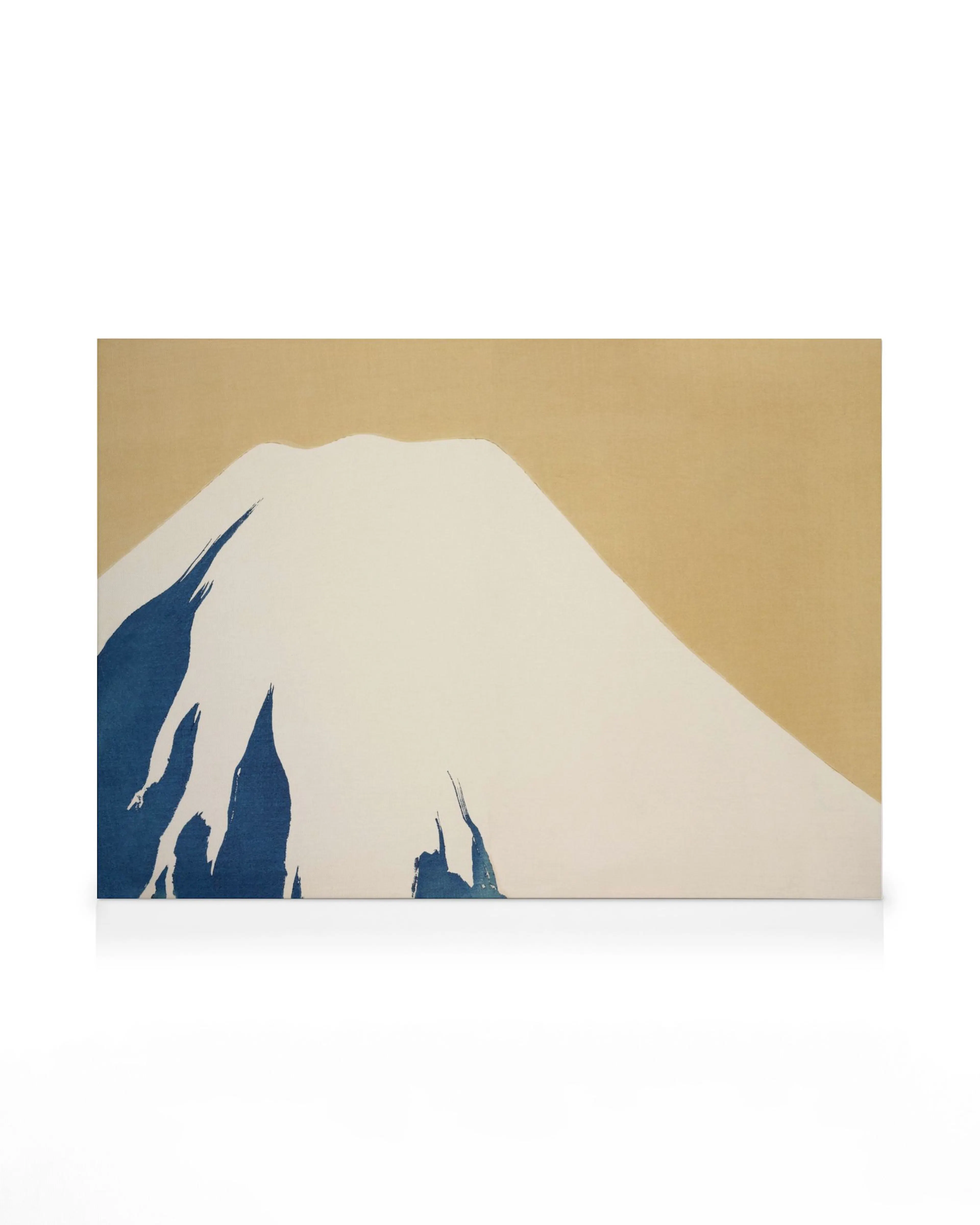 Canvastavla, Kamisaka Sekka - Mount Fuji från Momoyogusa i minimalistisk stil med vitt berg, blå former och beige bakgrund.
