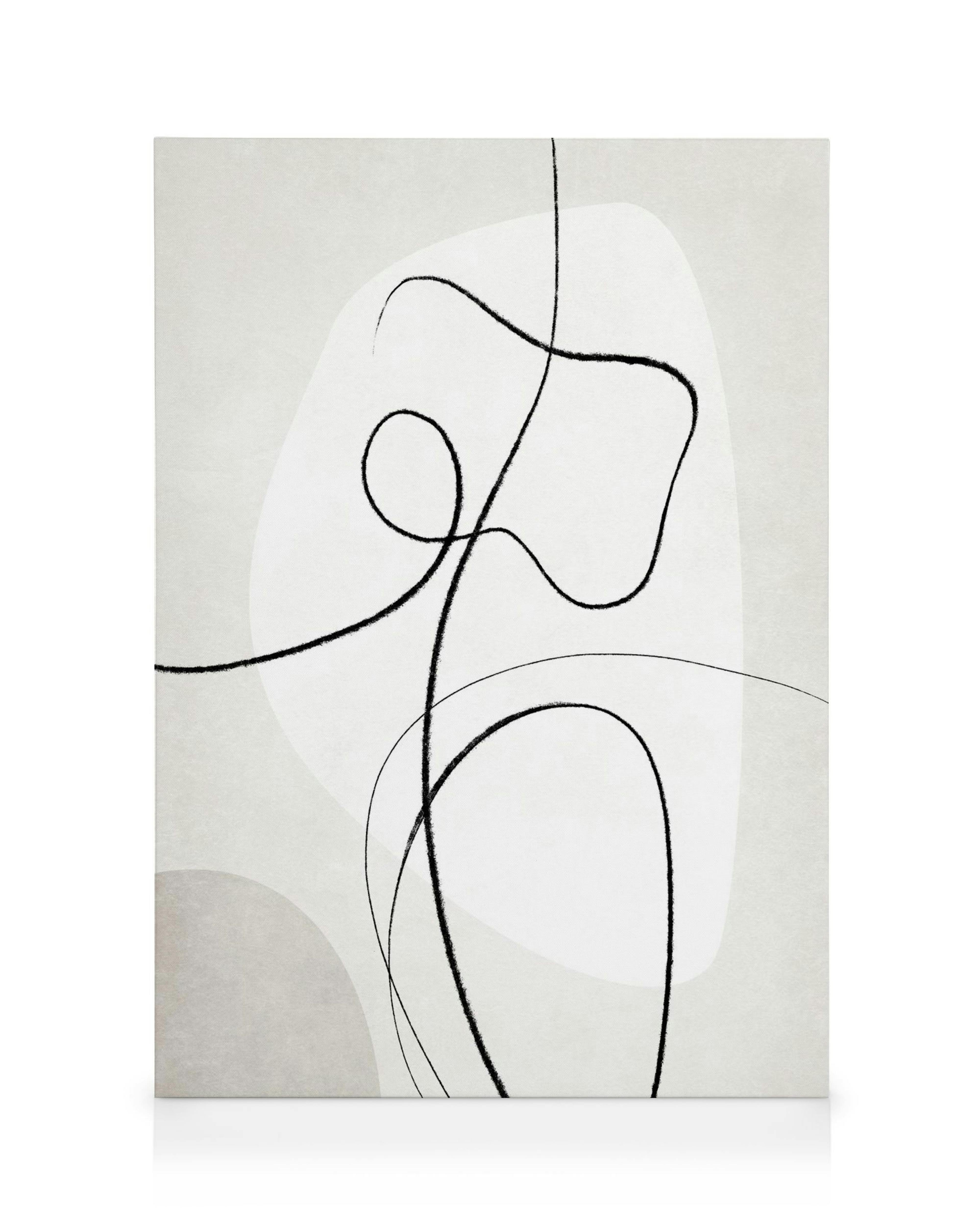 Artful Lines No5 canvas print, abstract art with black flowing lines on a textured light grey and white background.