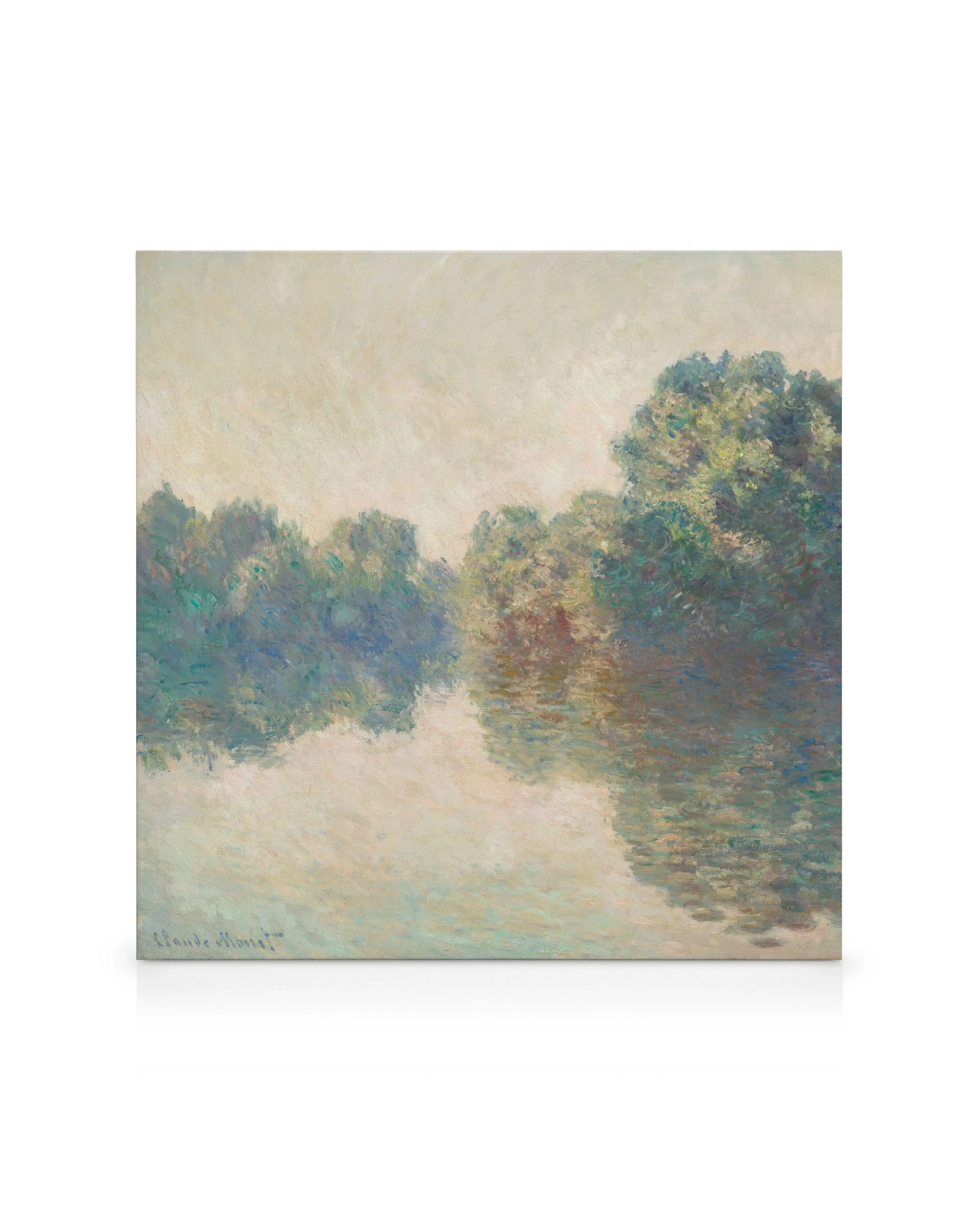 Monet: Seina v Giverny, impresionistická maľba rieky a stromov, odraz vo vode, jemné farby