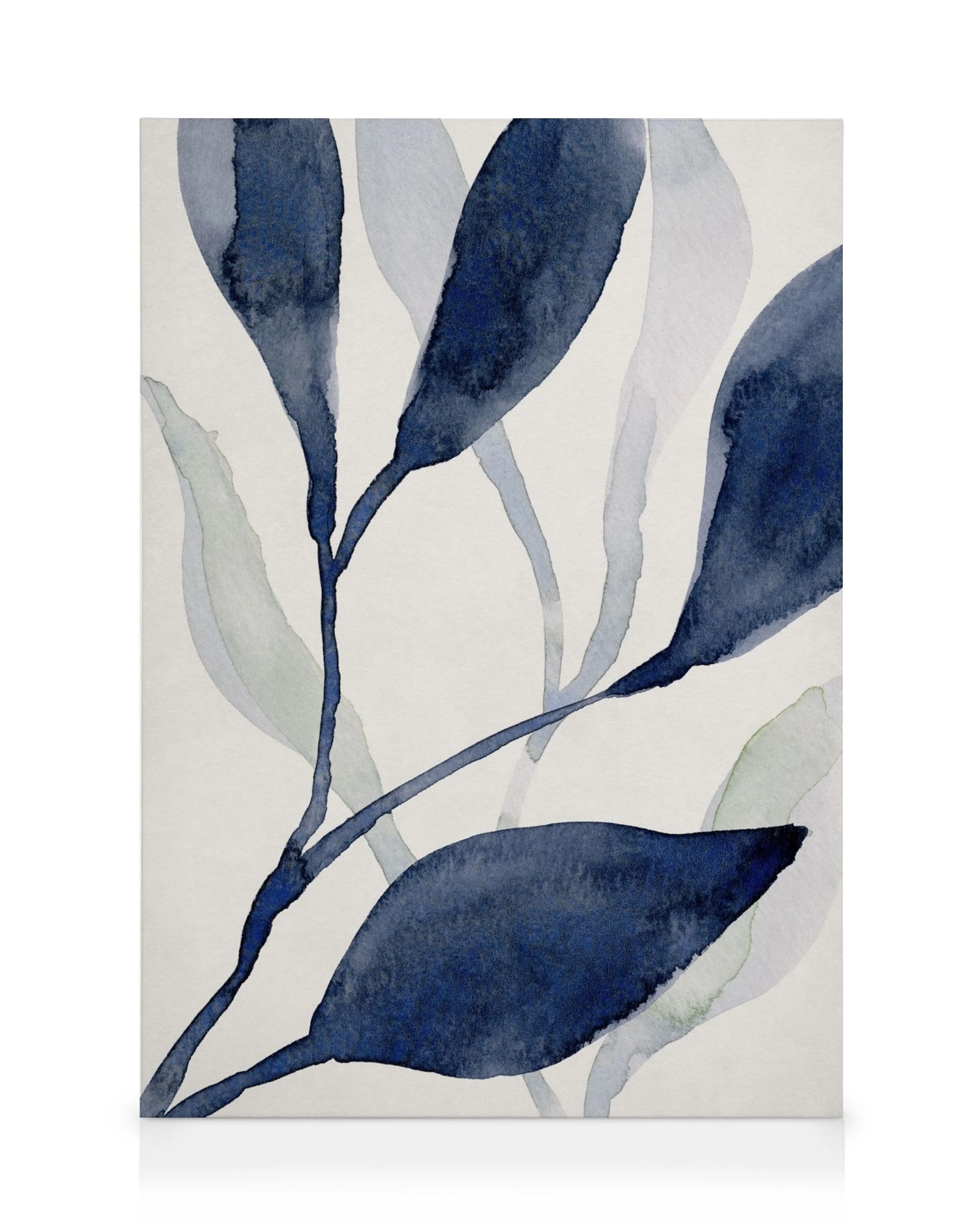 Blå akvarel lærred med stilk og blade i mørkeblå og lysegrå nuancer, Aquatic Greenery No2