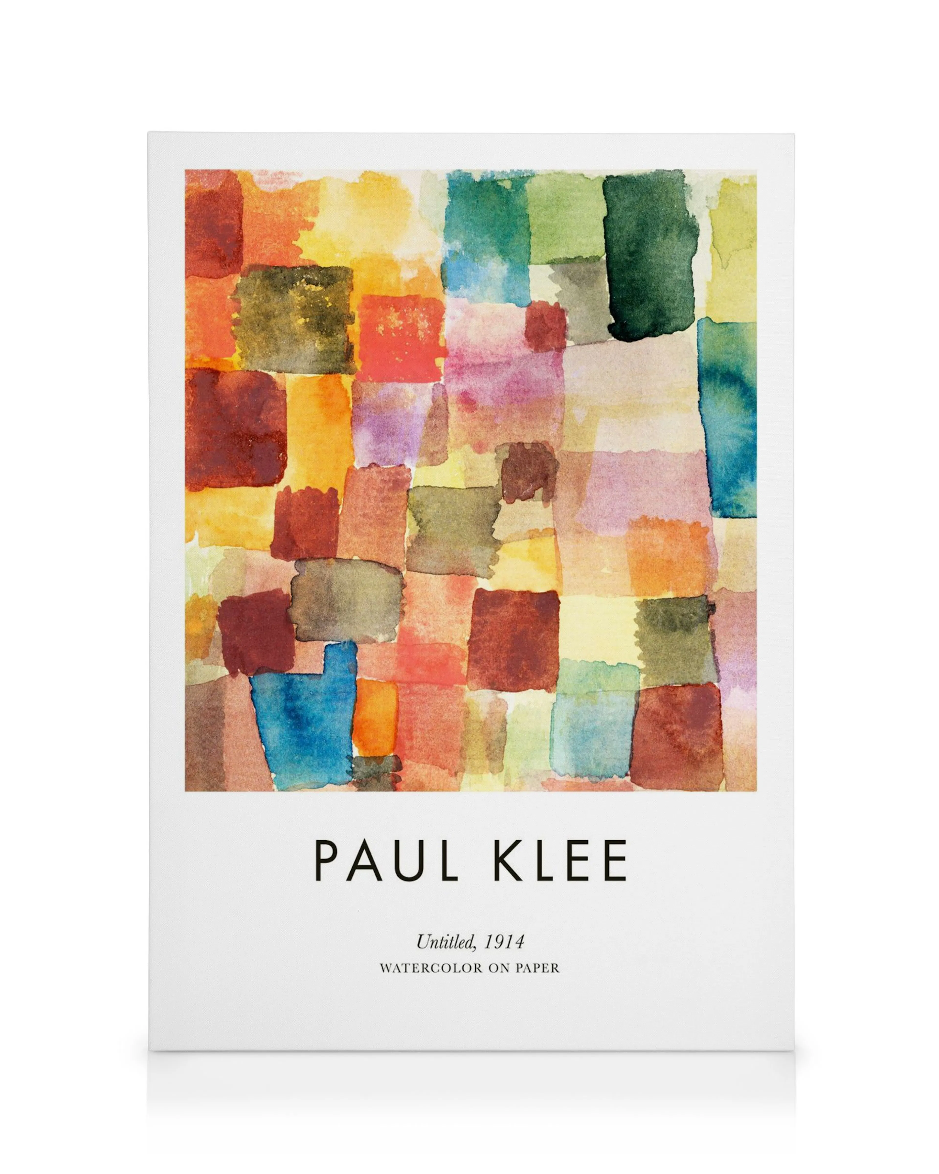 Lienzo de Paul Klee, acuarela abstracta de bloques superpuestos en rojo, amarillo, azul, verde y marrón, arte moderno de Klee.