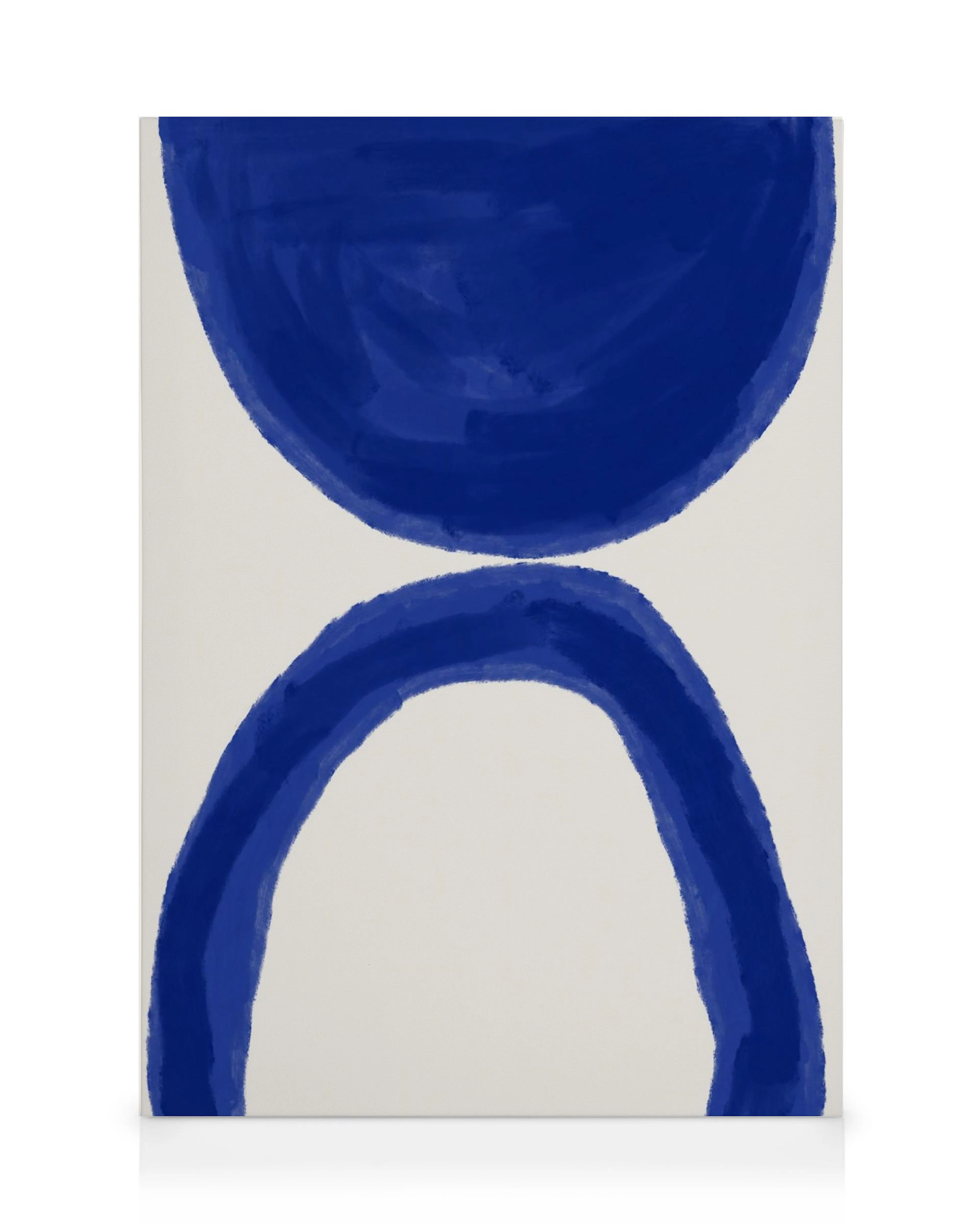Un Po Di Blu No1 canvas print features abstract blue shapes on a beige background, perfect for modern decor.