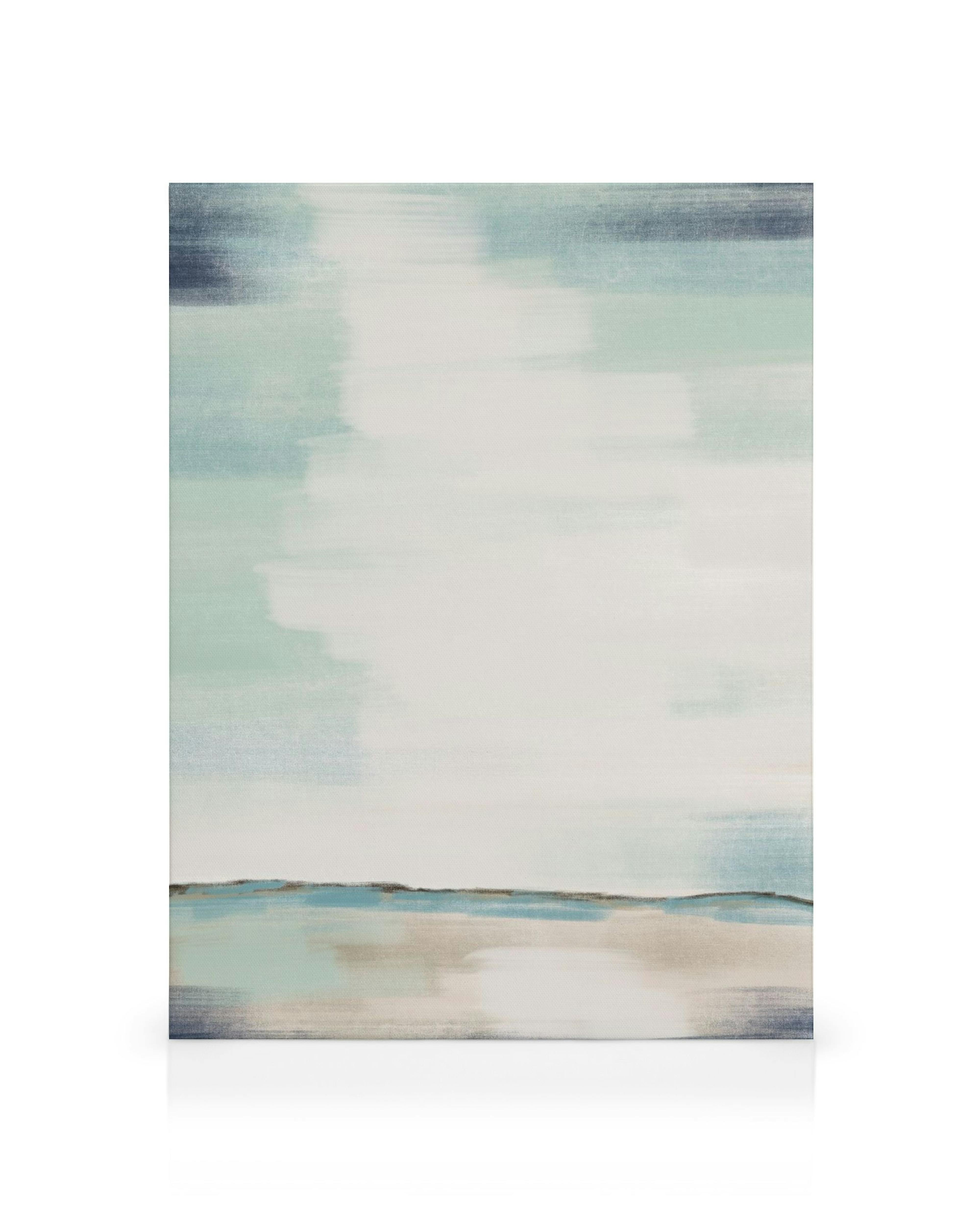 Αφηρημένη τέχνη καμβά με πράσινες, λευκές, μπλε πινελιές. Σύγχρονο τοπίο ερήμου.