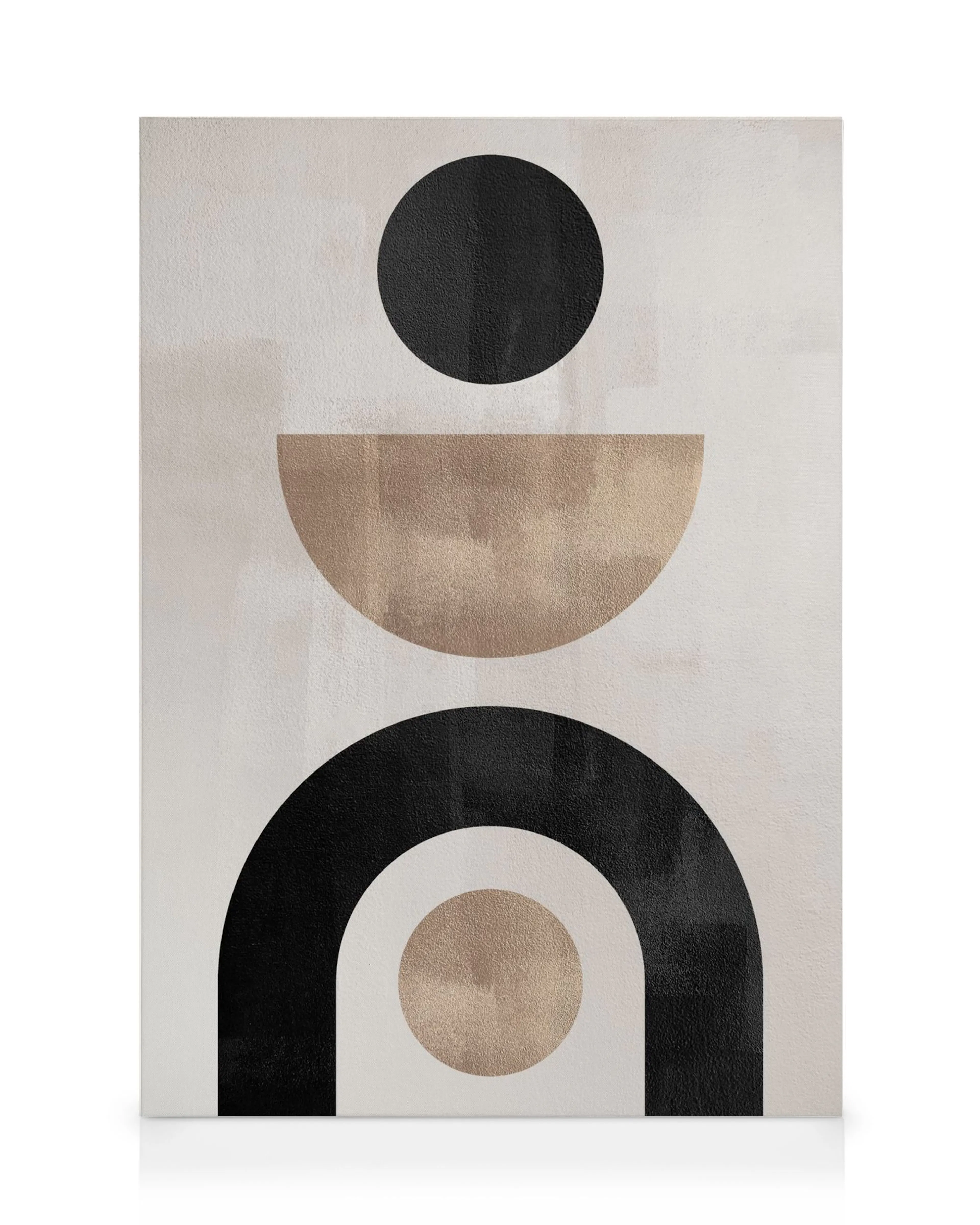 Berlin Shapes No1 canvas print, graphic illustration with black and beige geometric shapes and circles on a grey-beige backgroun