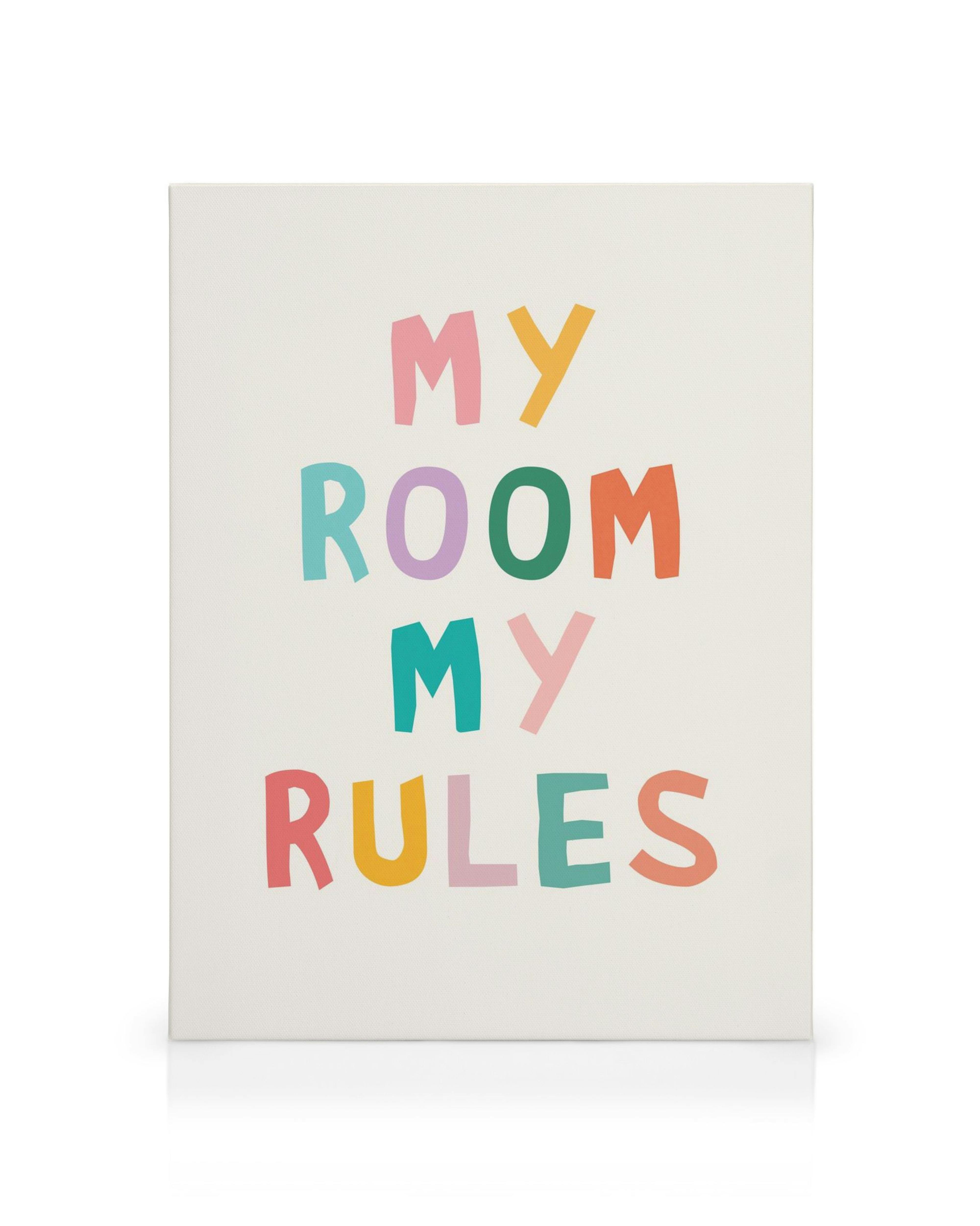 Farebný nápis My Room My Rules na plátne pre detskú izbu