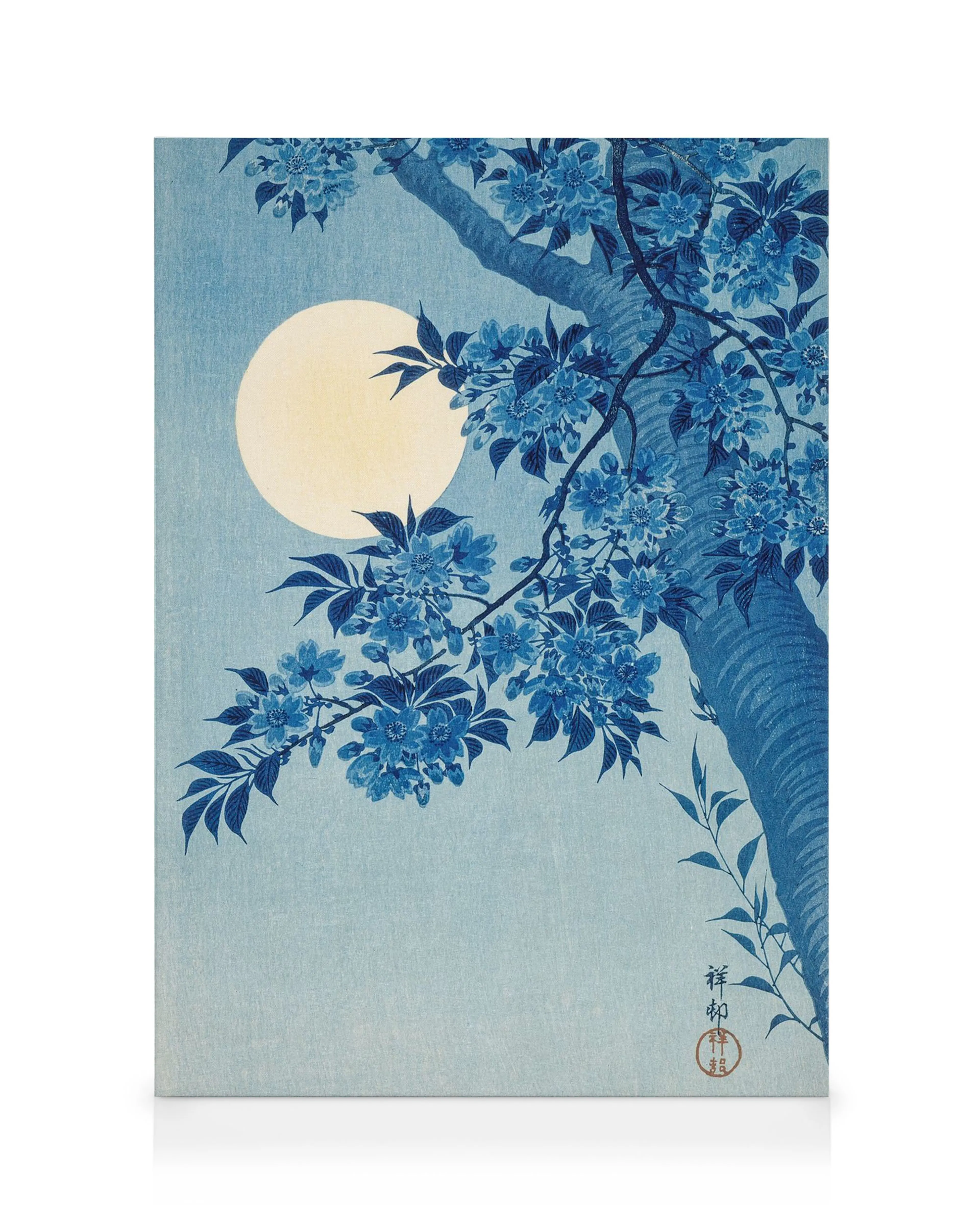 Ohara Koson Kirschblütenbaum in Blau, Mond, japanisches Kunstwerk, beruhigende blaue Töne, florale japanische Kunst