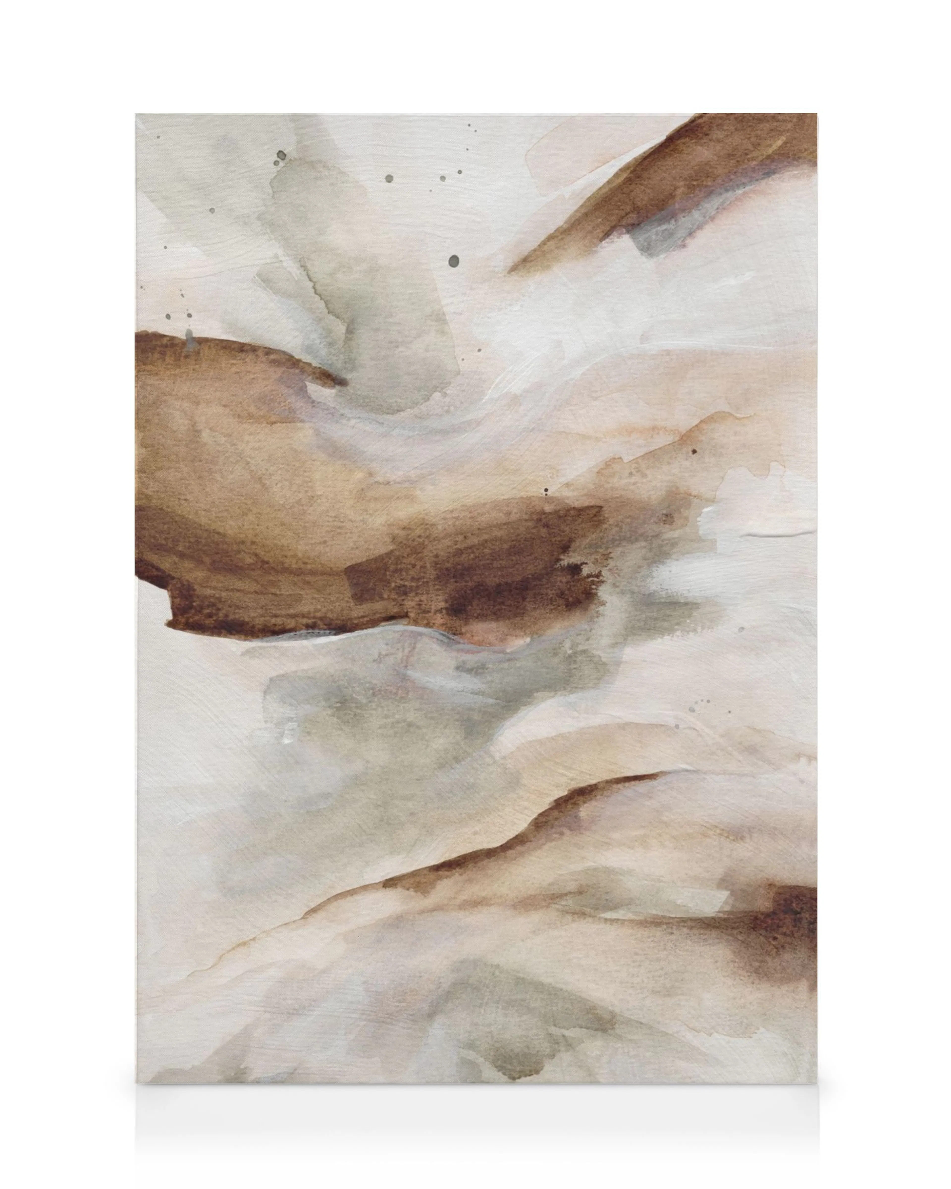 Abstract Flow No2 canvas print, watercolour brushstrokes in brown, beige, and grey with black dots on white.