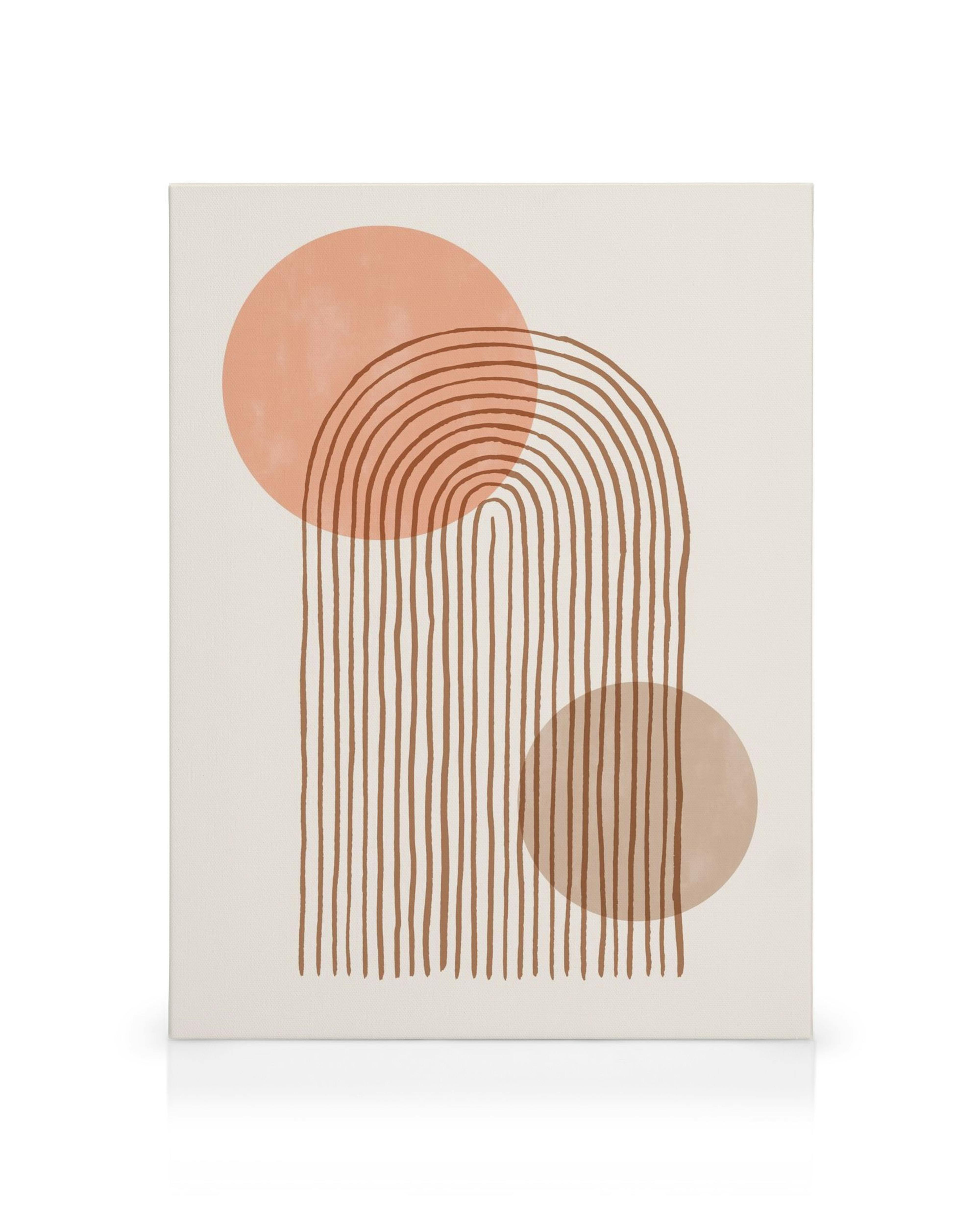 Boho-chic canvas print featuring brown arches and circles in warm tones, perfect for modern home decor.