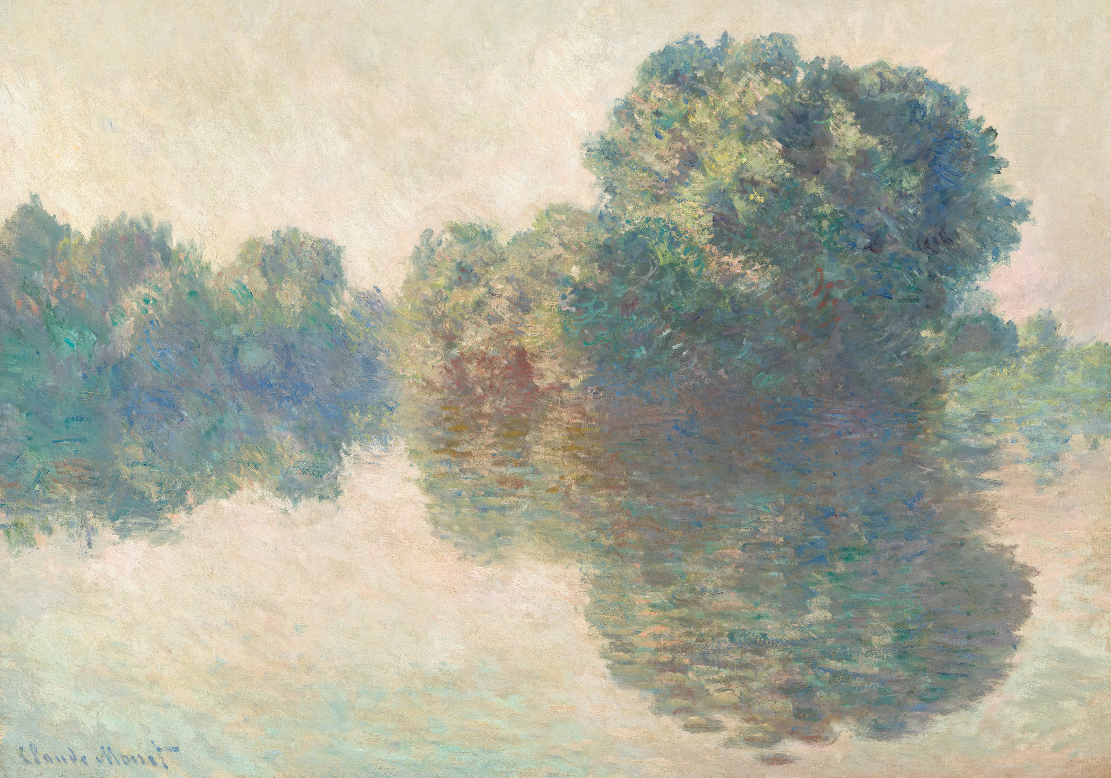 Monet - The Seine at Giverny Landscape, 印象派の風景パステルカラーウォールアート