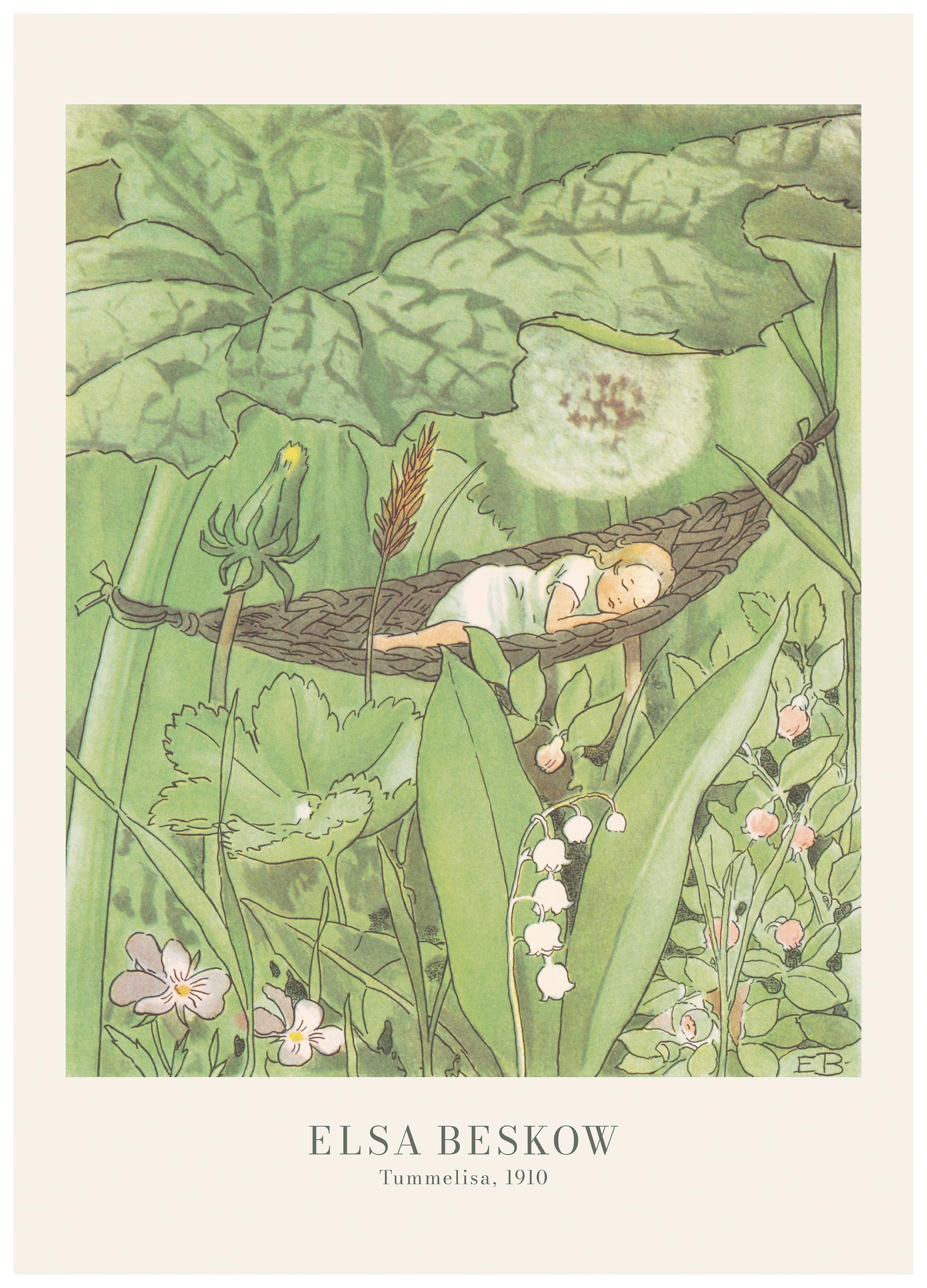 Elsa Beskow - Thumbelina Juliste (50x70 cm)  Elsa Beskow kuvitukset