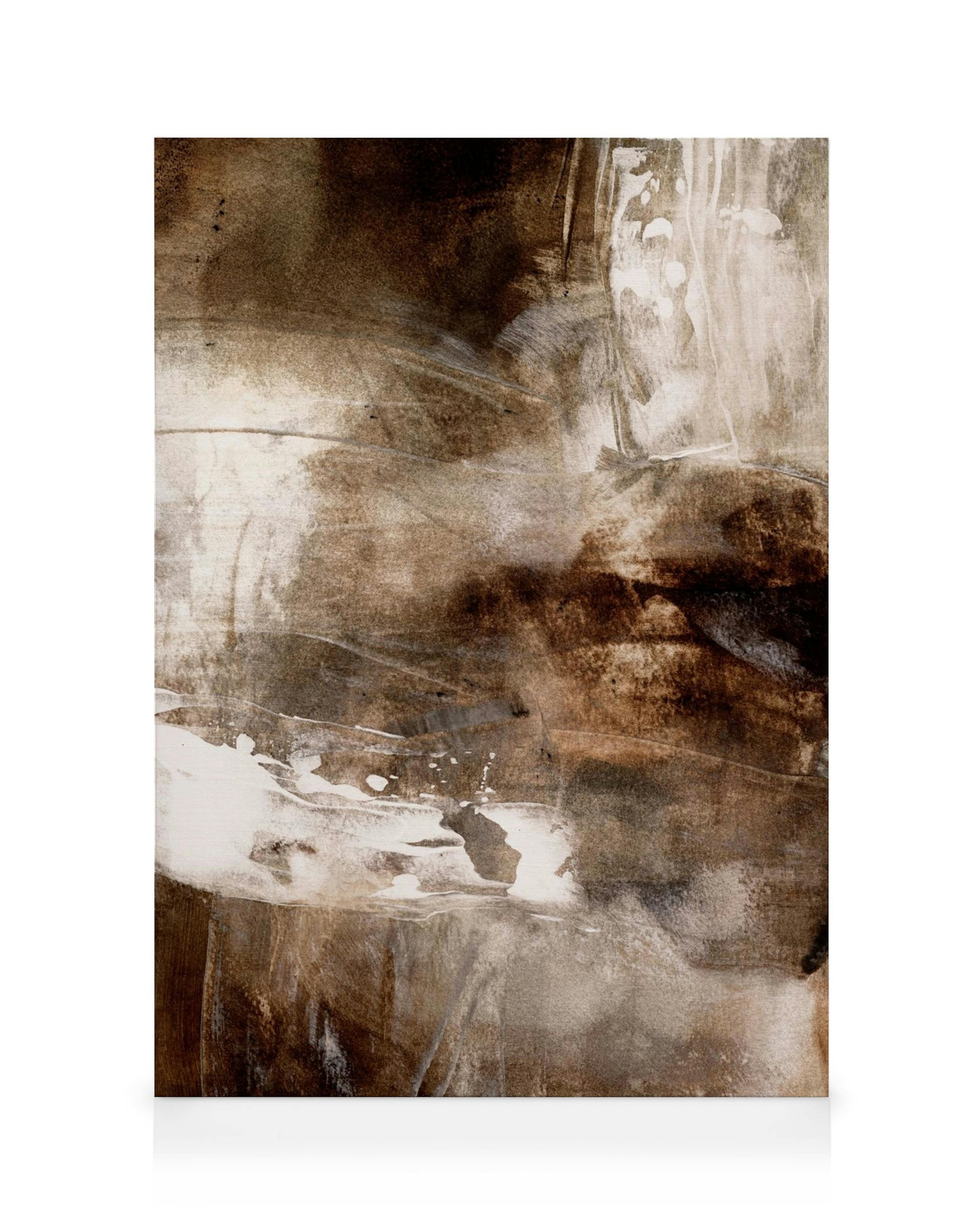 A canvas print featuring an abstract design with earthy brown and cream tones, evoking a textured, distressed appearance.