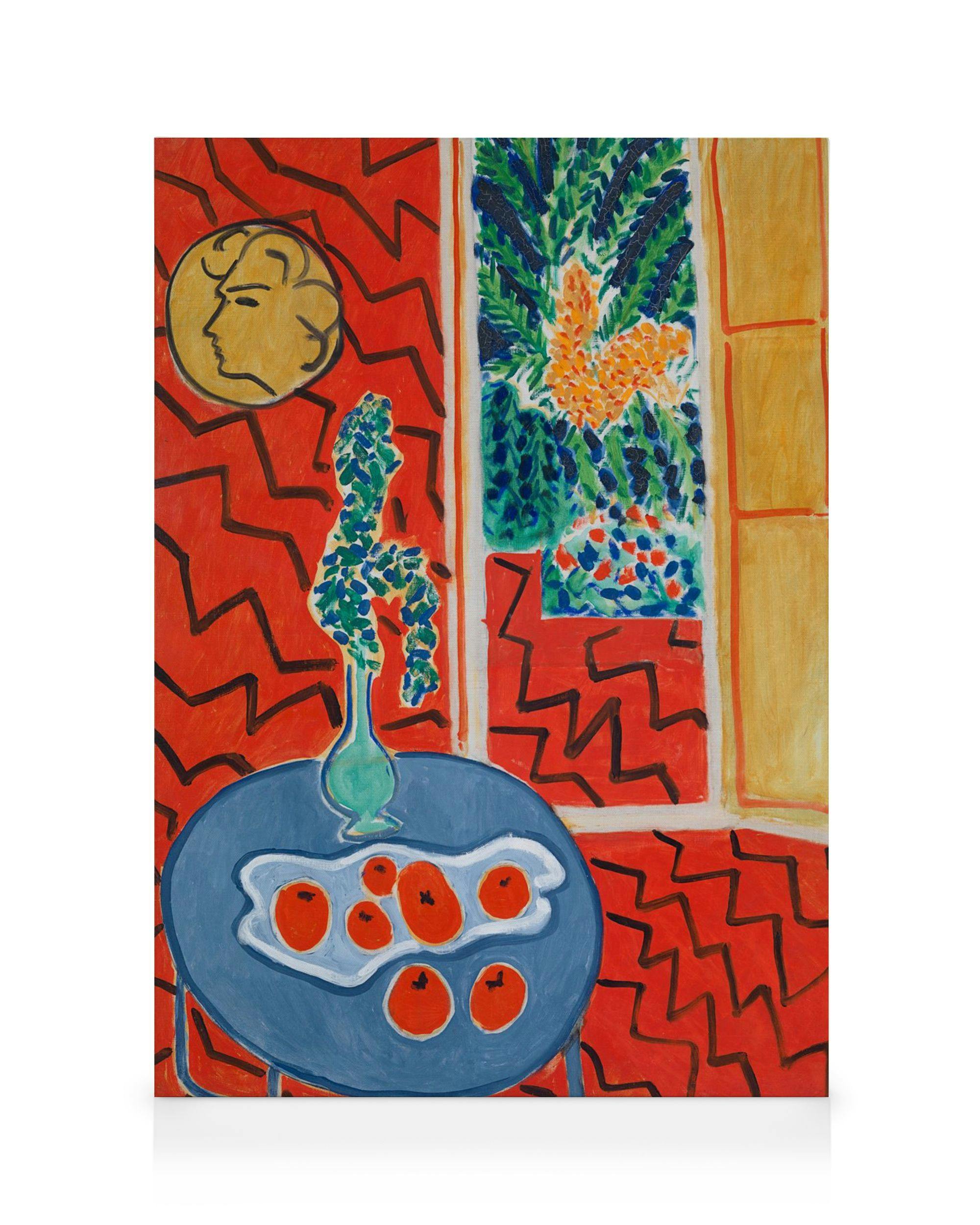 Canvas Prints Matisse - Red Interior, Still Life on a Blue Table Canvas print (100x140 cm - Oak Frame)