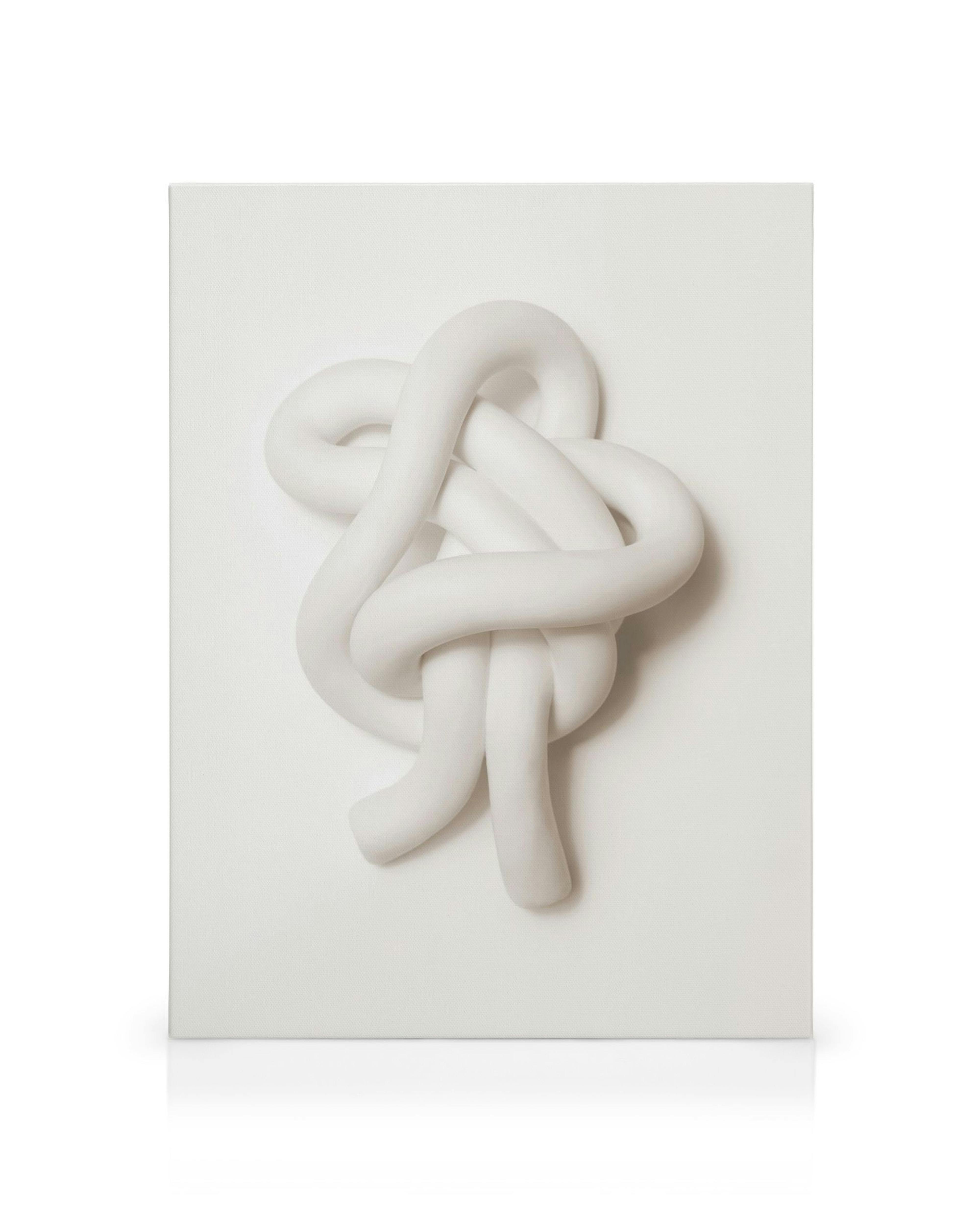 Nó abstrato branco emaranhado, como cordas ou argila, sobre fundo bege. Arte de parede moderna.