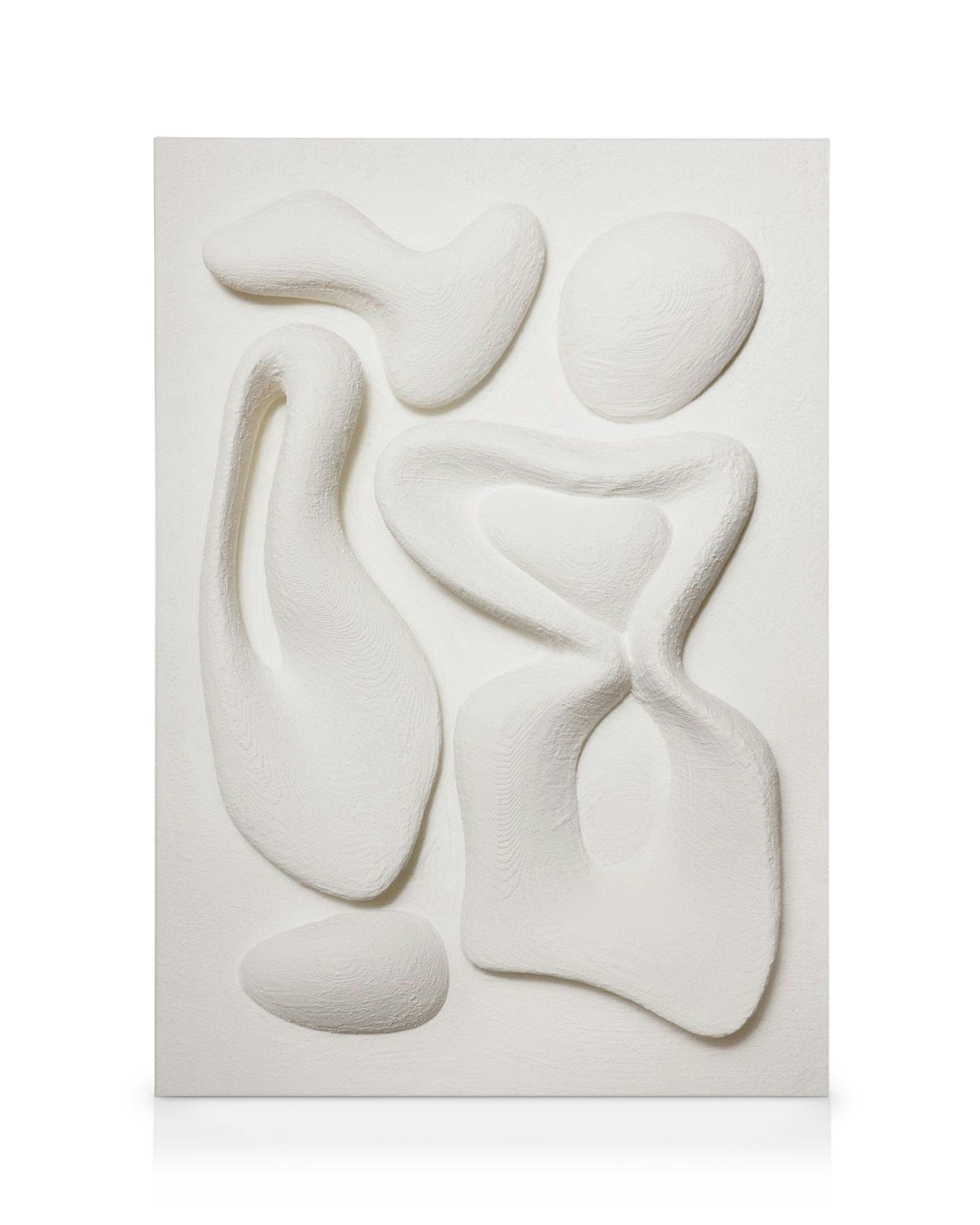 White organic shapes texture canvas print, featuring curved lines and a heart shape with subtle shadows for depth.