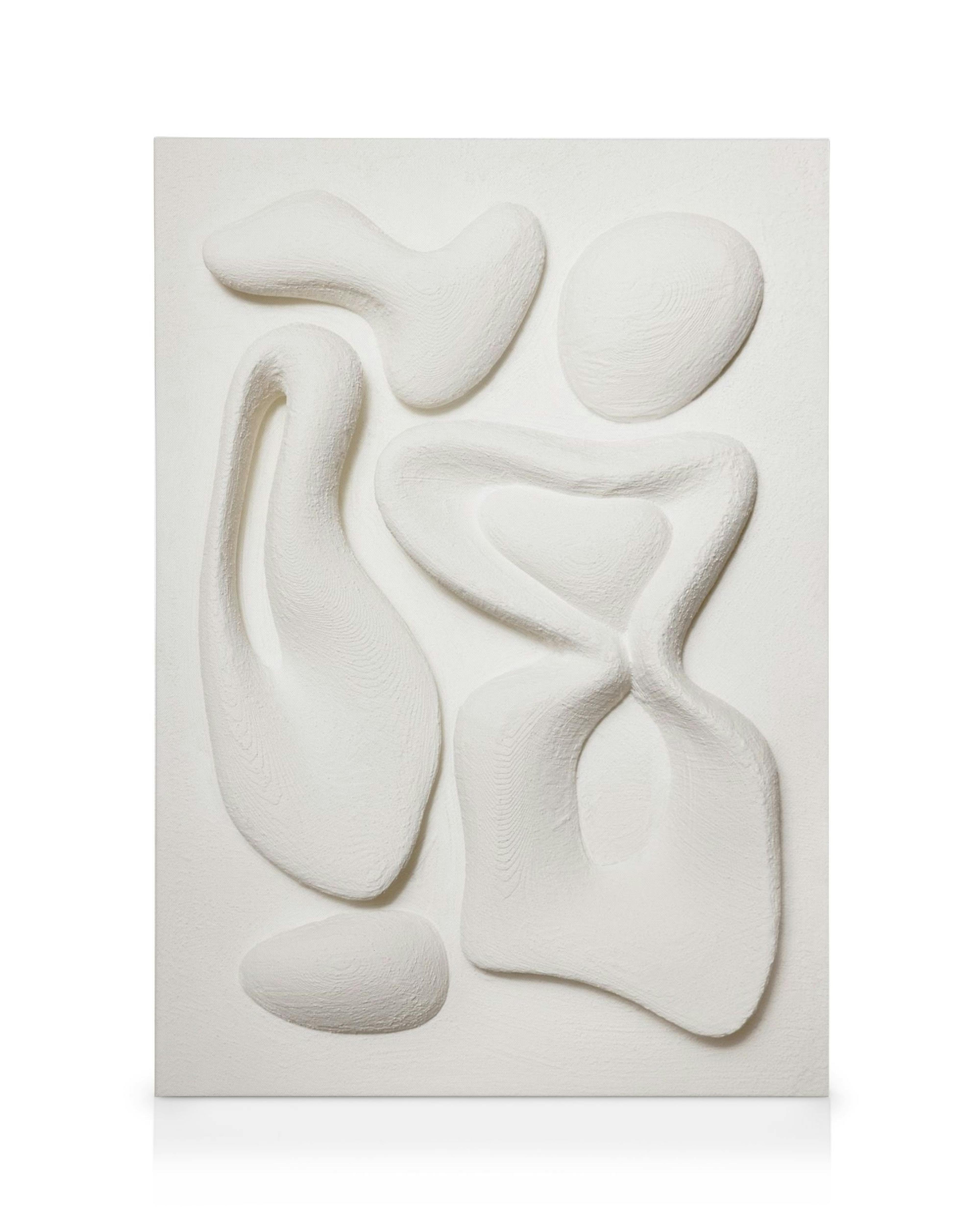 White organic shapes texture canvas print, featuring curved lines and a heart shape with subtle shadows for depth.