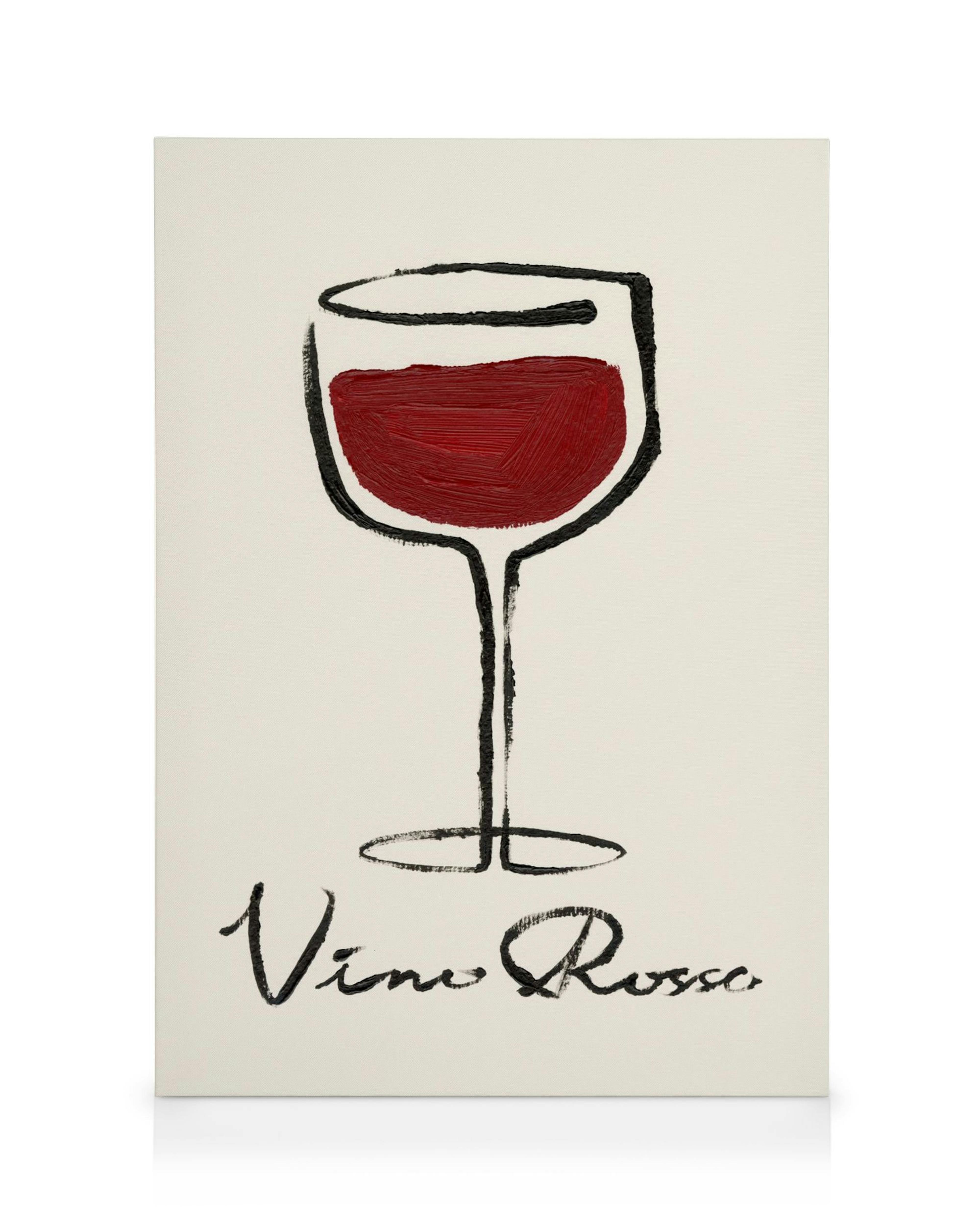 Toile Vino Rosso avec verre de vin rouge style coup de pinceau, texte manuscrit, fond beige clair