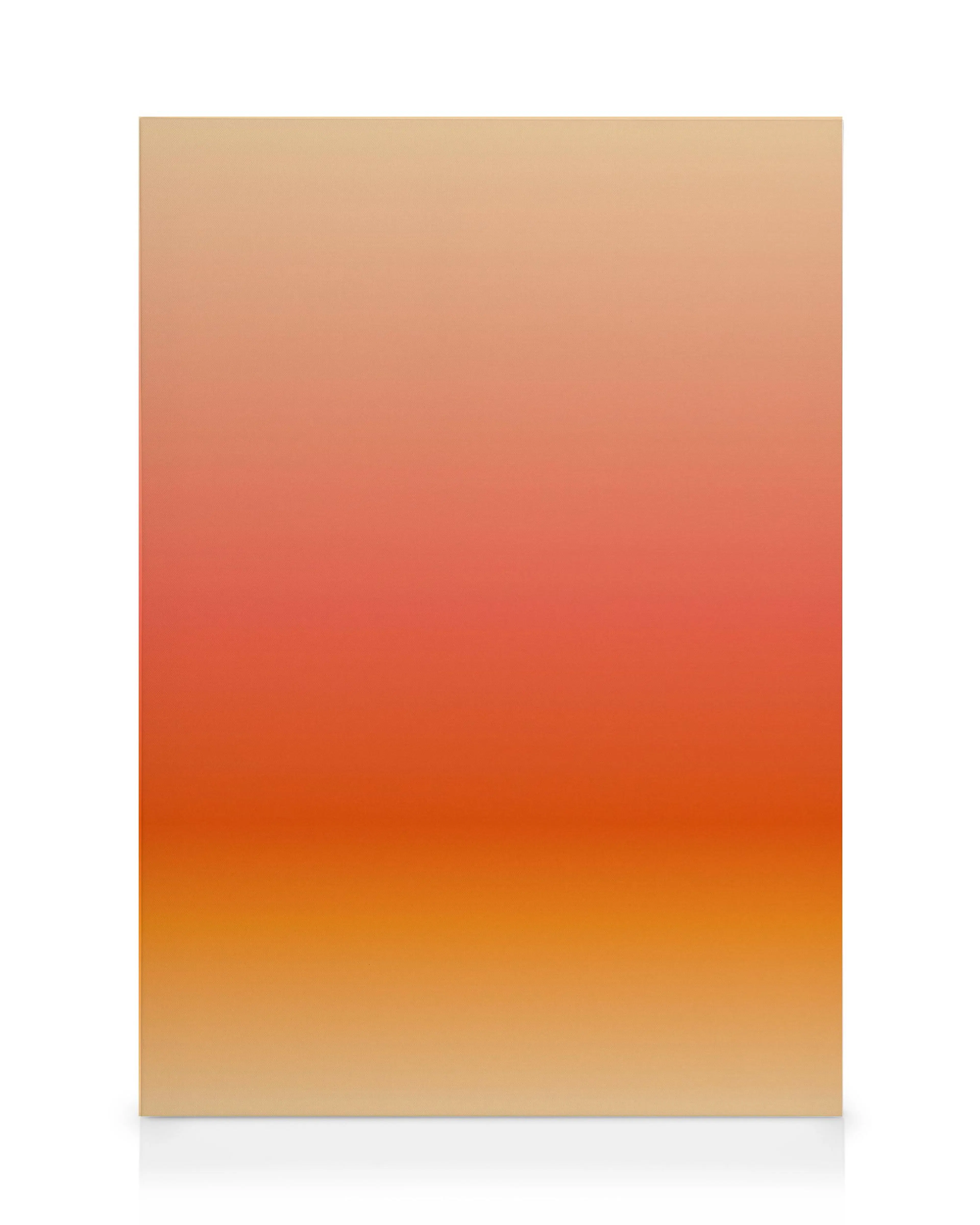 Canvastavla med en abstrakt solnedgång. Färgerna övergår från ljusbeige till orange, rött och sedan mörkare orange.