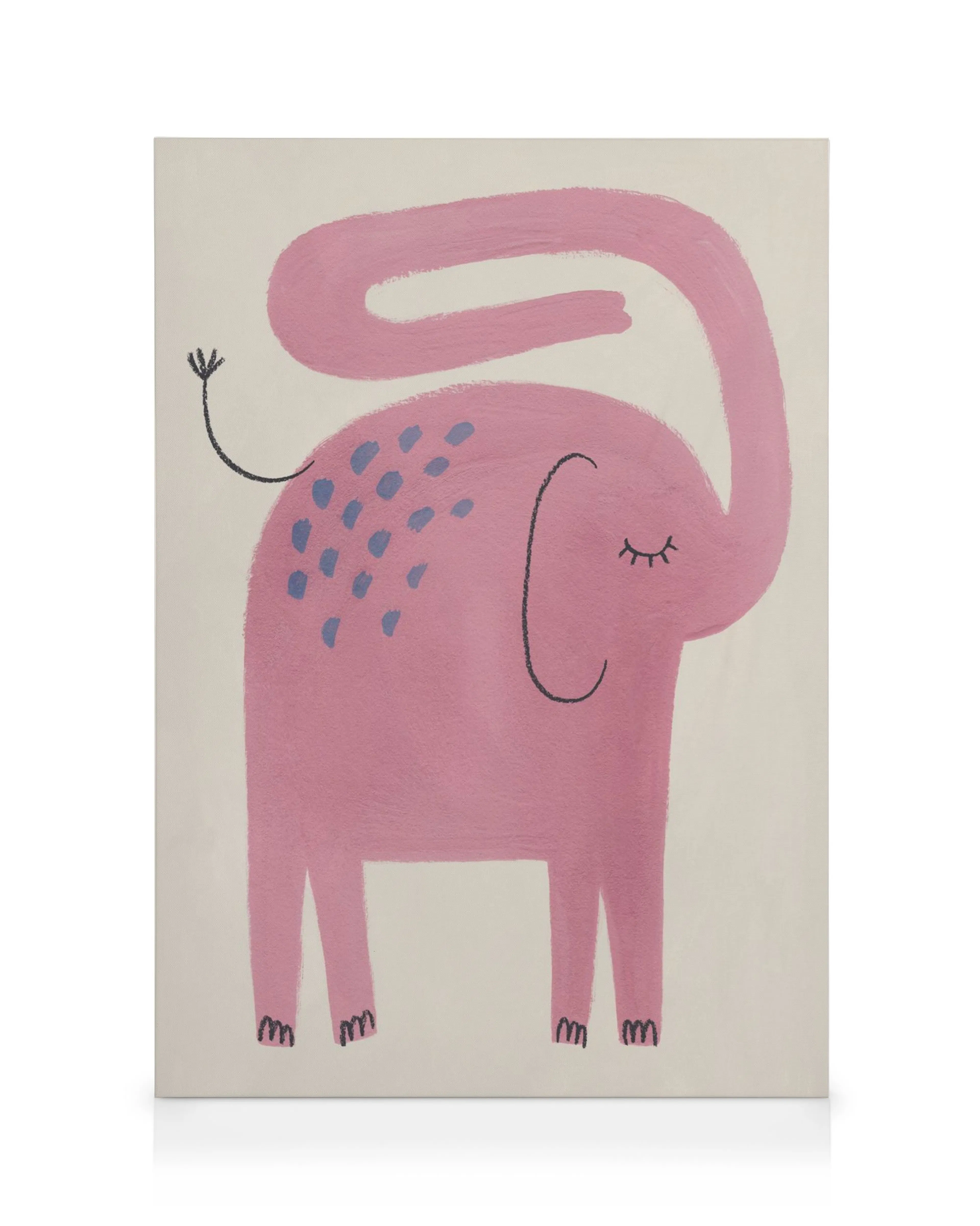 Rosa elefant med blå fläckar, barnrum, canvastavla
