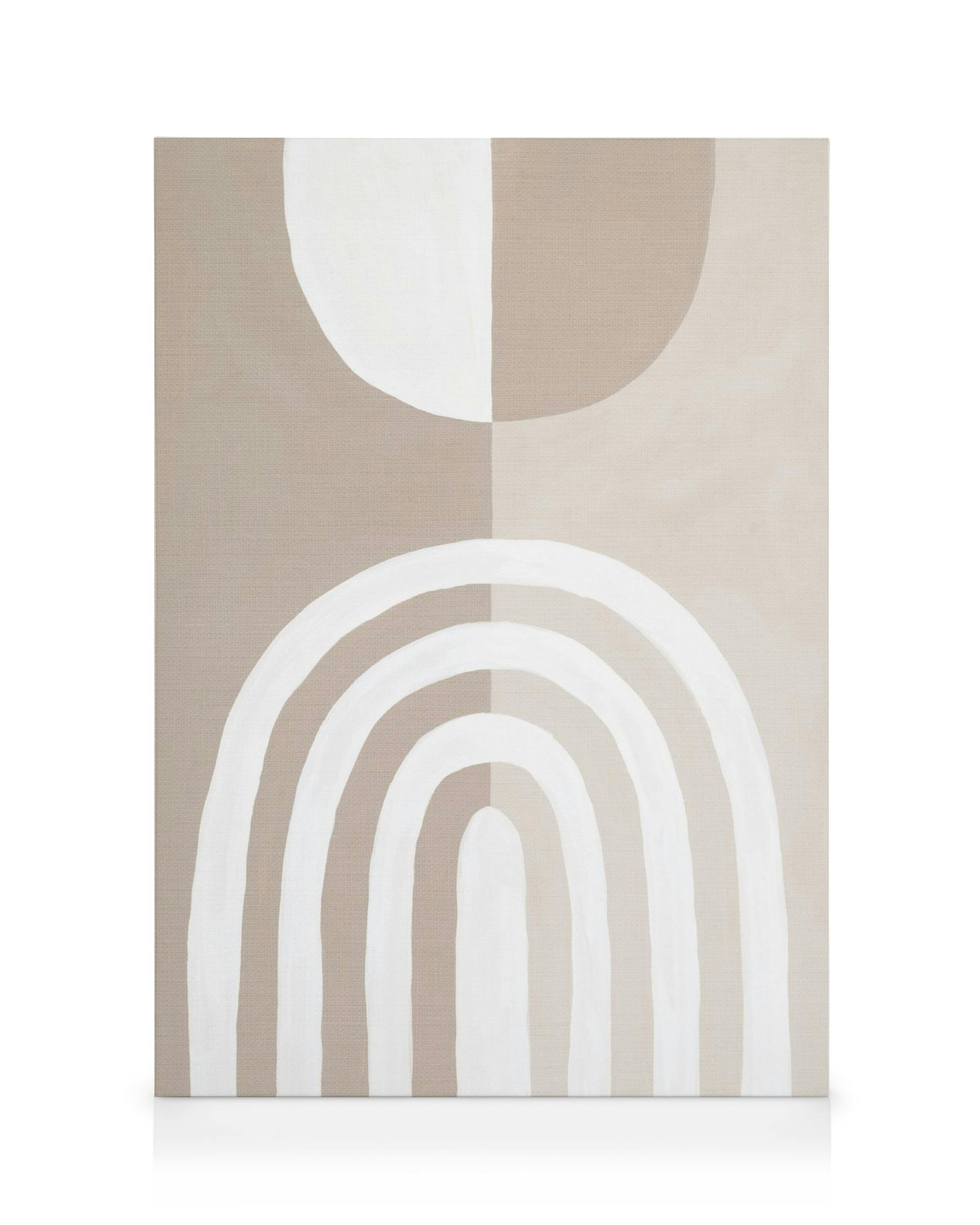 Beige kanvaasi valkoisella kaarikuviolla. Teksturoitu, abstrakti kaarikanvaasi, jossa on puolikuu ylhäällä.