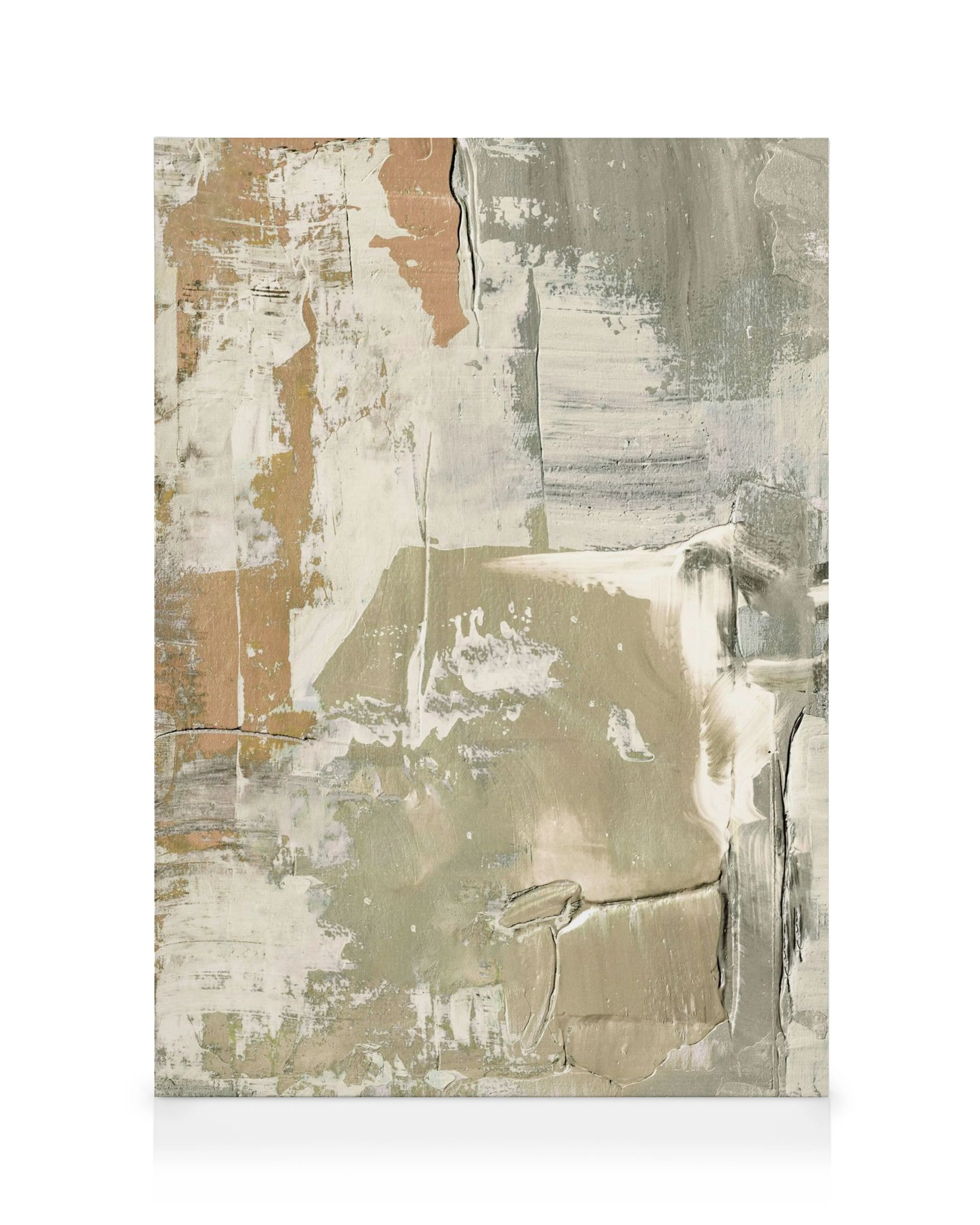 Abstraktní plátno s texturou, smetanovými, béžovými a šedými tahy štětce, moderní výzdoba stěn.