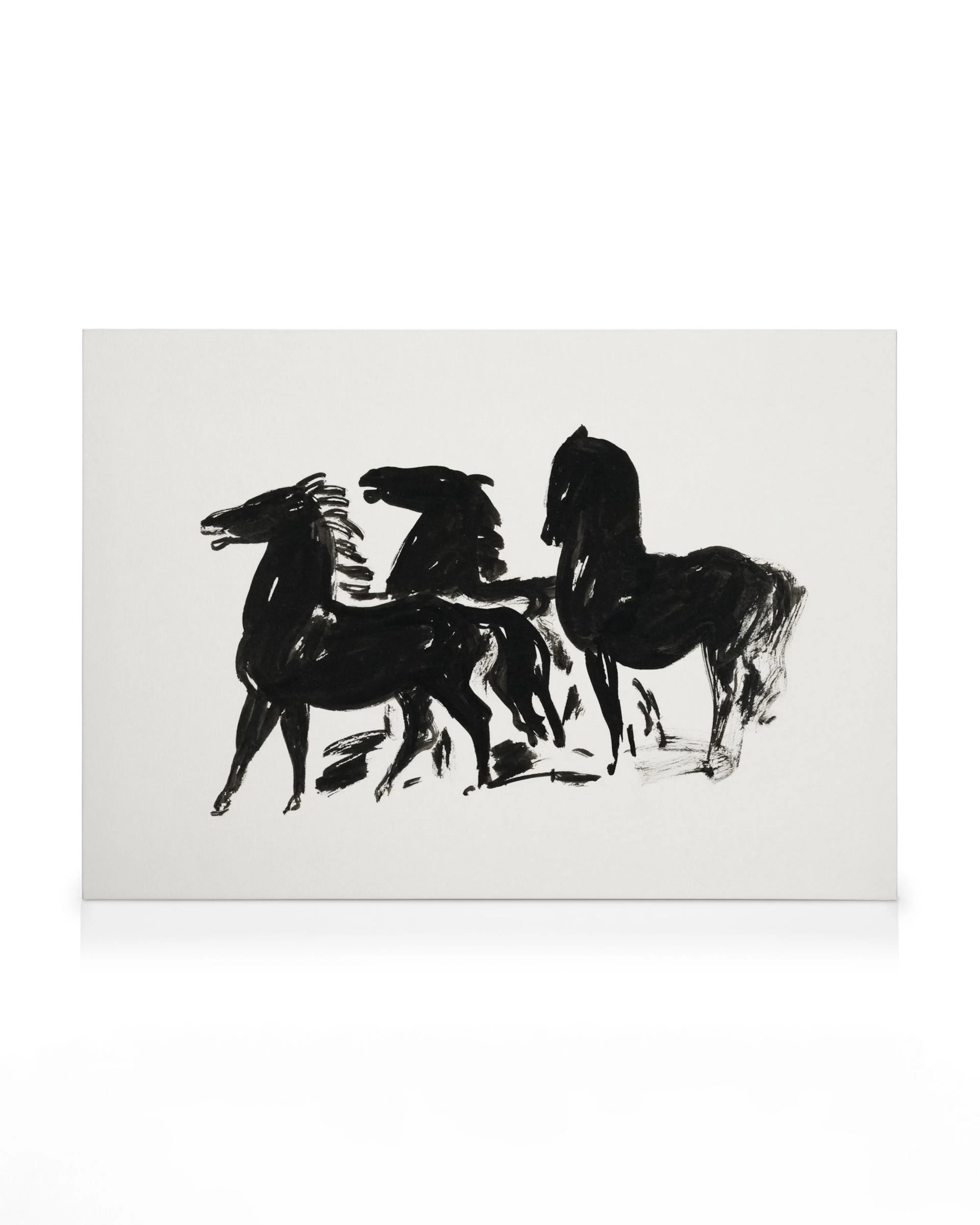 Leo Gestels Three Black Horses, an expressionist oil painting on canvas, features three powerful black horses.
