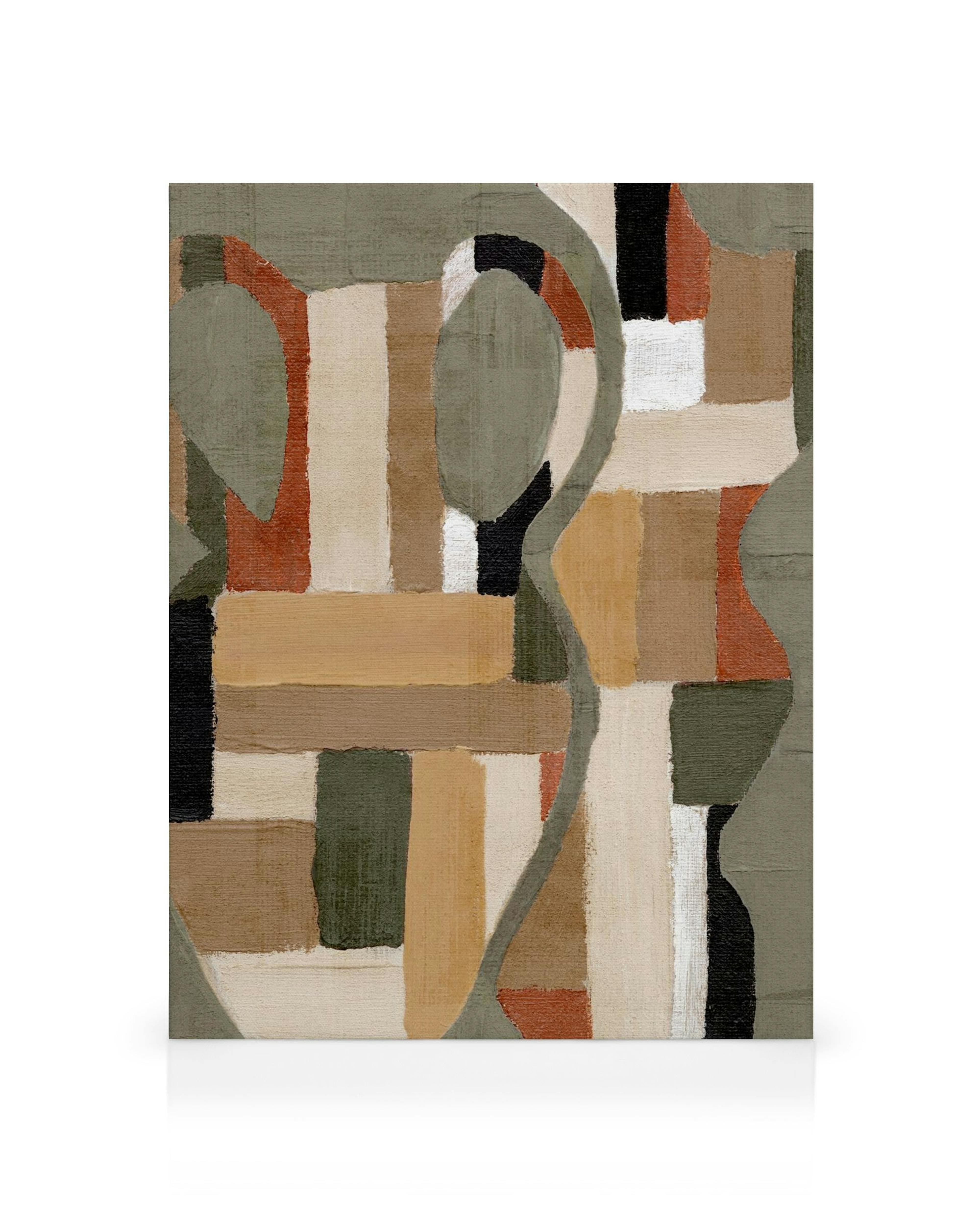 Painted Shapes No1 canvas print, abstract art with earthy tones, geometric blocks, and fluid lines.