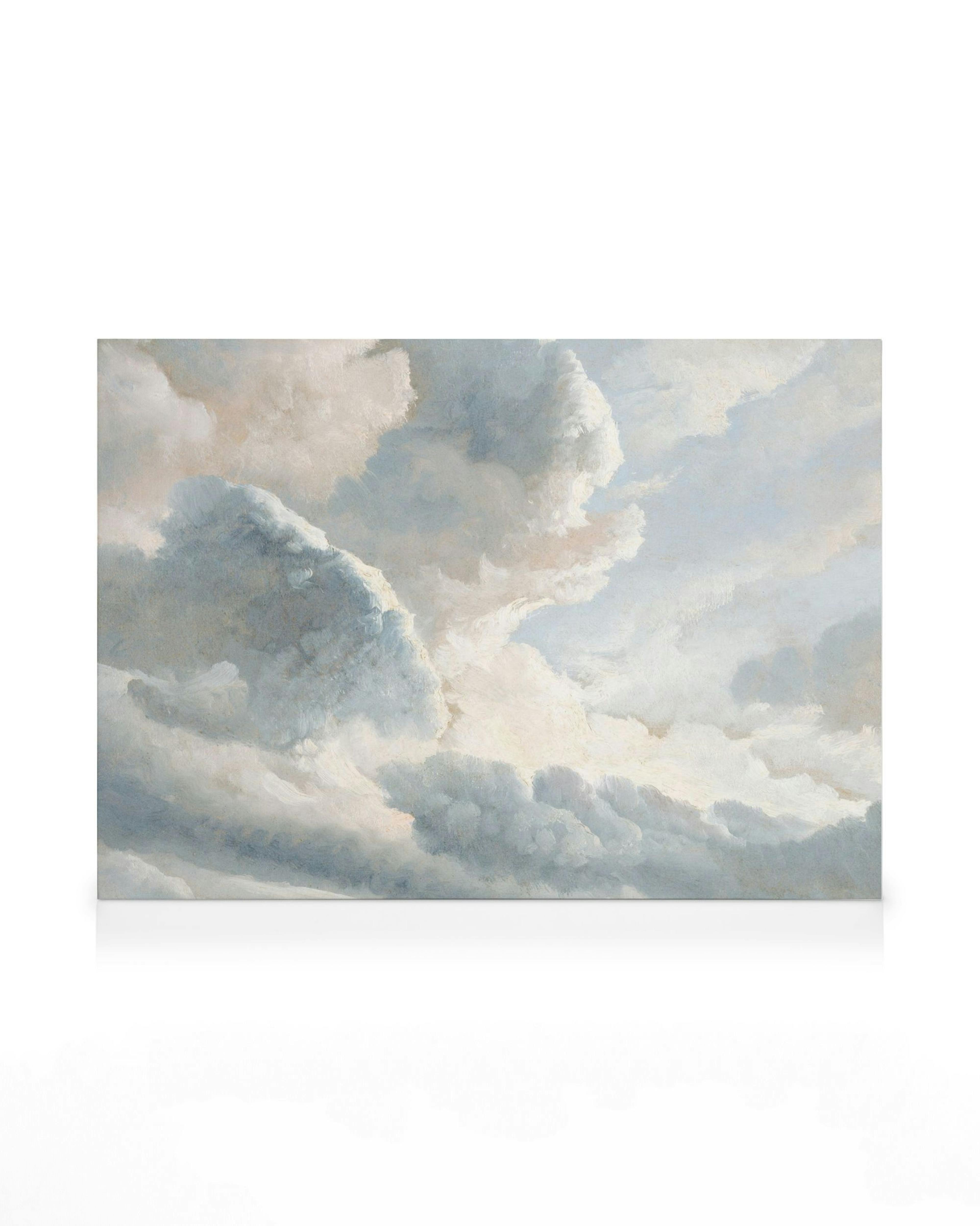 Simon Denis Wolkenstudie mit Sonnenuntergang bei Rom, Leinwandbild, Wolkenformationen in Blautönen und sanftem Weiß, Himmelsland