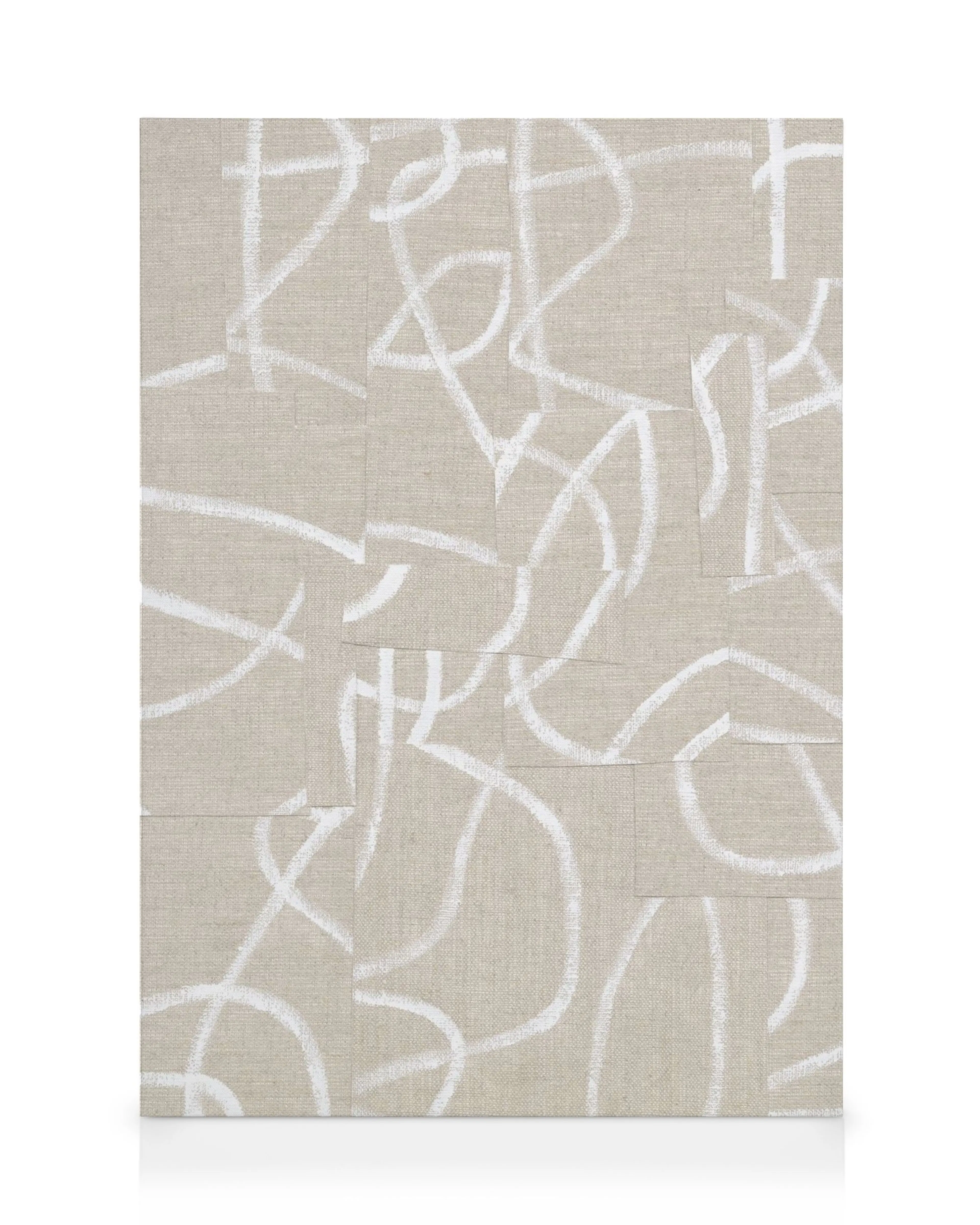 Lærred med abstrakt line art i hvid og beige, patchwork design med organiske former