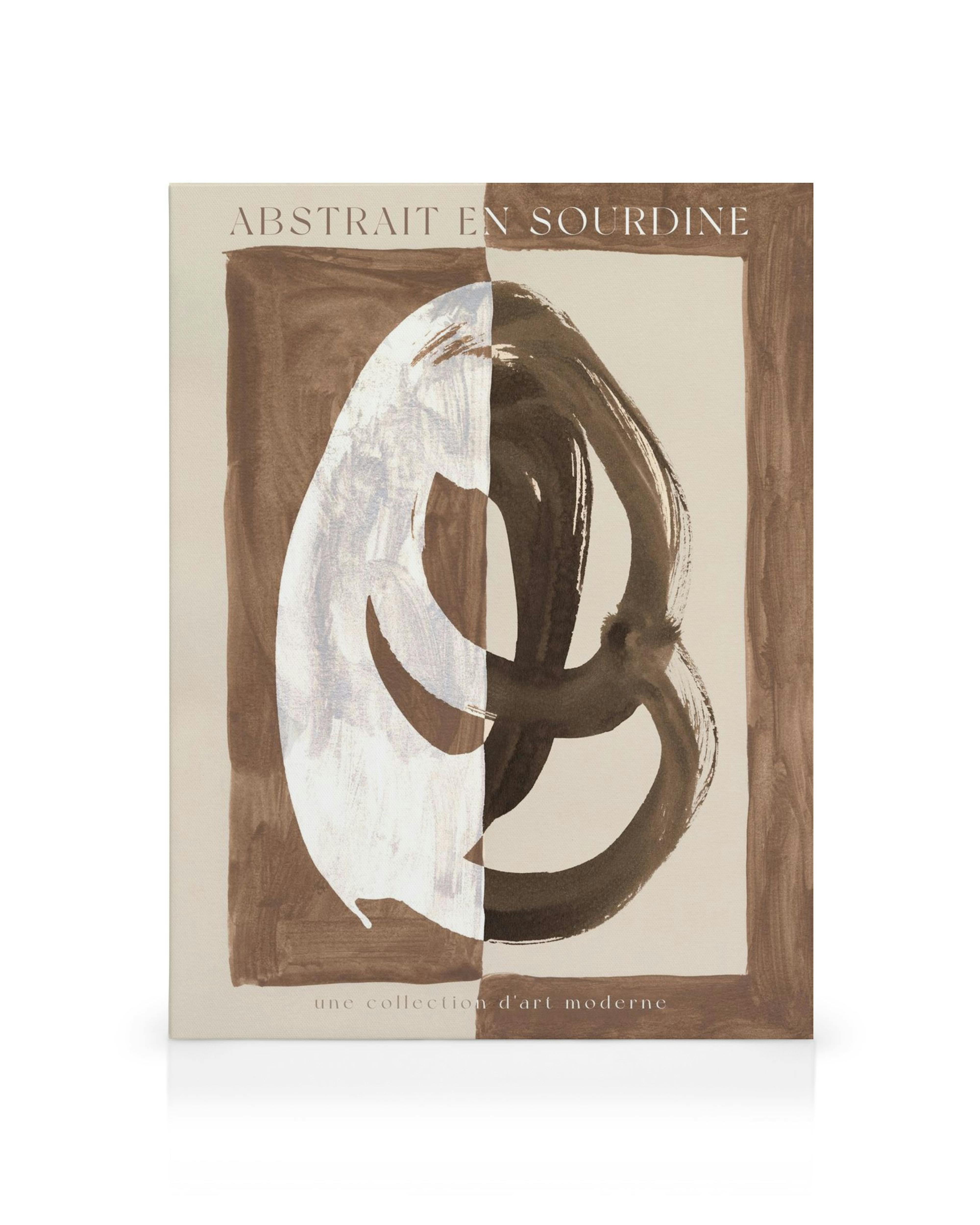 Toile abstraite avec des coups de pinceau marron et blanc sur fond blanc, forme artistique abstraite, typographie Abstract en So