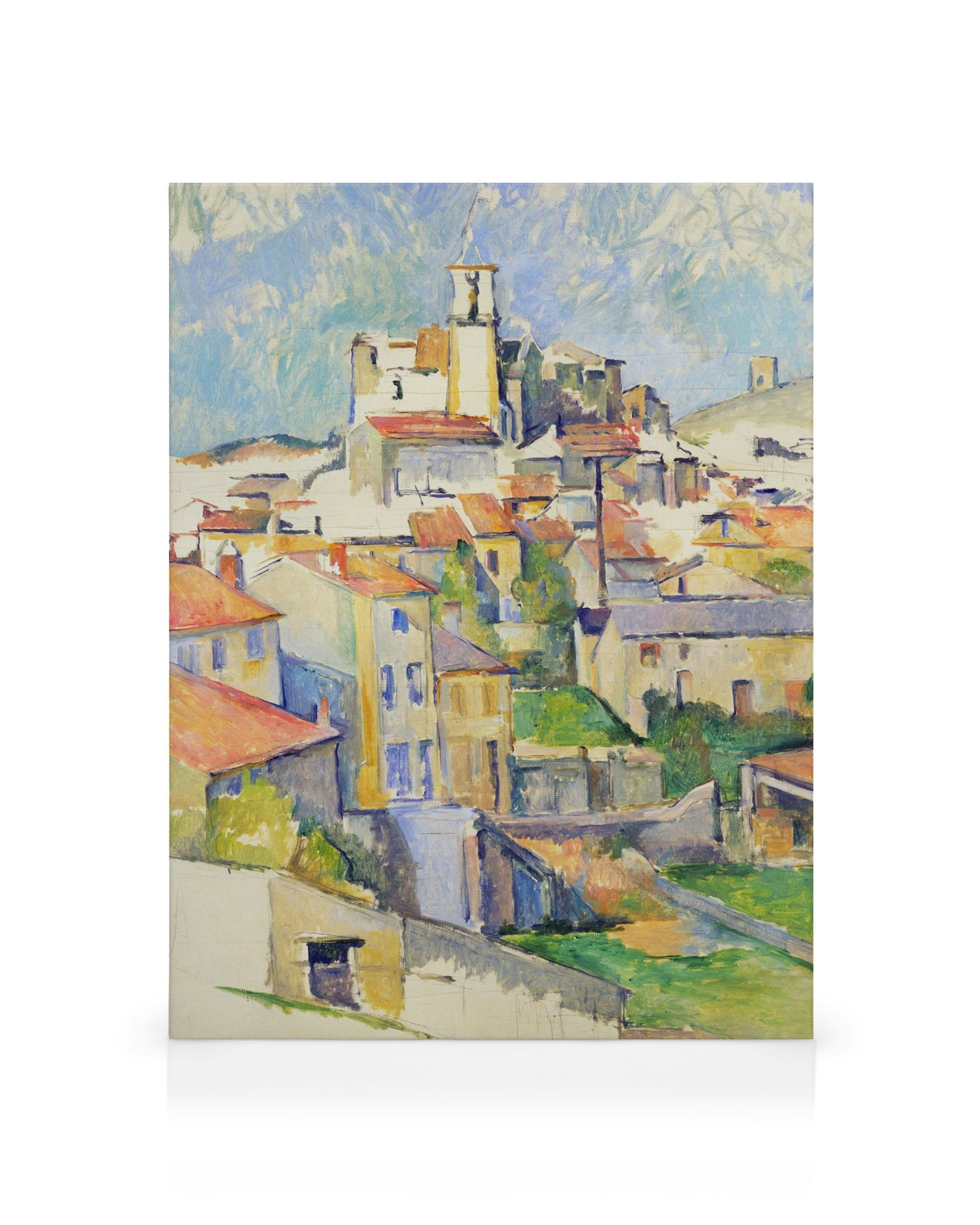 Obraz na płótnie Paul Cézanne Gardanne, budynki z pomarańczowymi dachami, jasnoniebieskie niebo, białe chmury, impresjonizm.