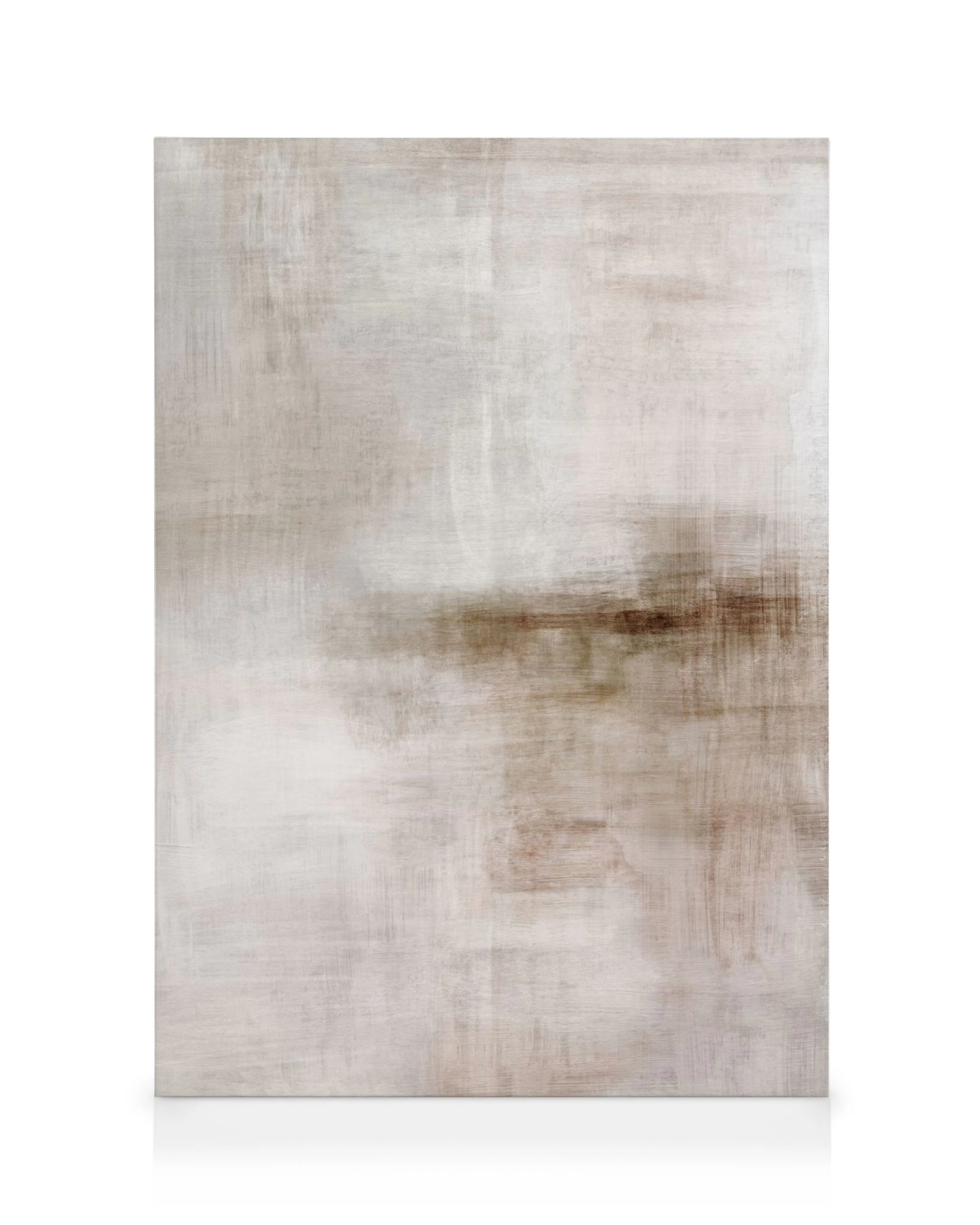 Beige abstract schilderij canvas met textuur en brede penseelstreken in wit, beige en bruin tinten.