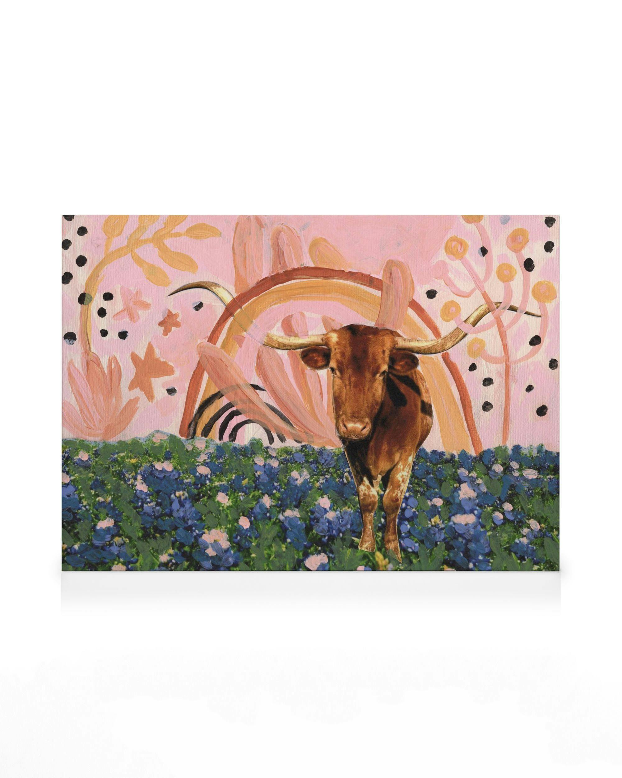 Canvas Prints Eleanor Baker - Rainbow Longhorns Canvas print (30x40 cm - Black Frame)