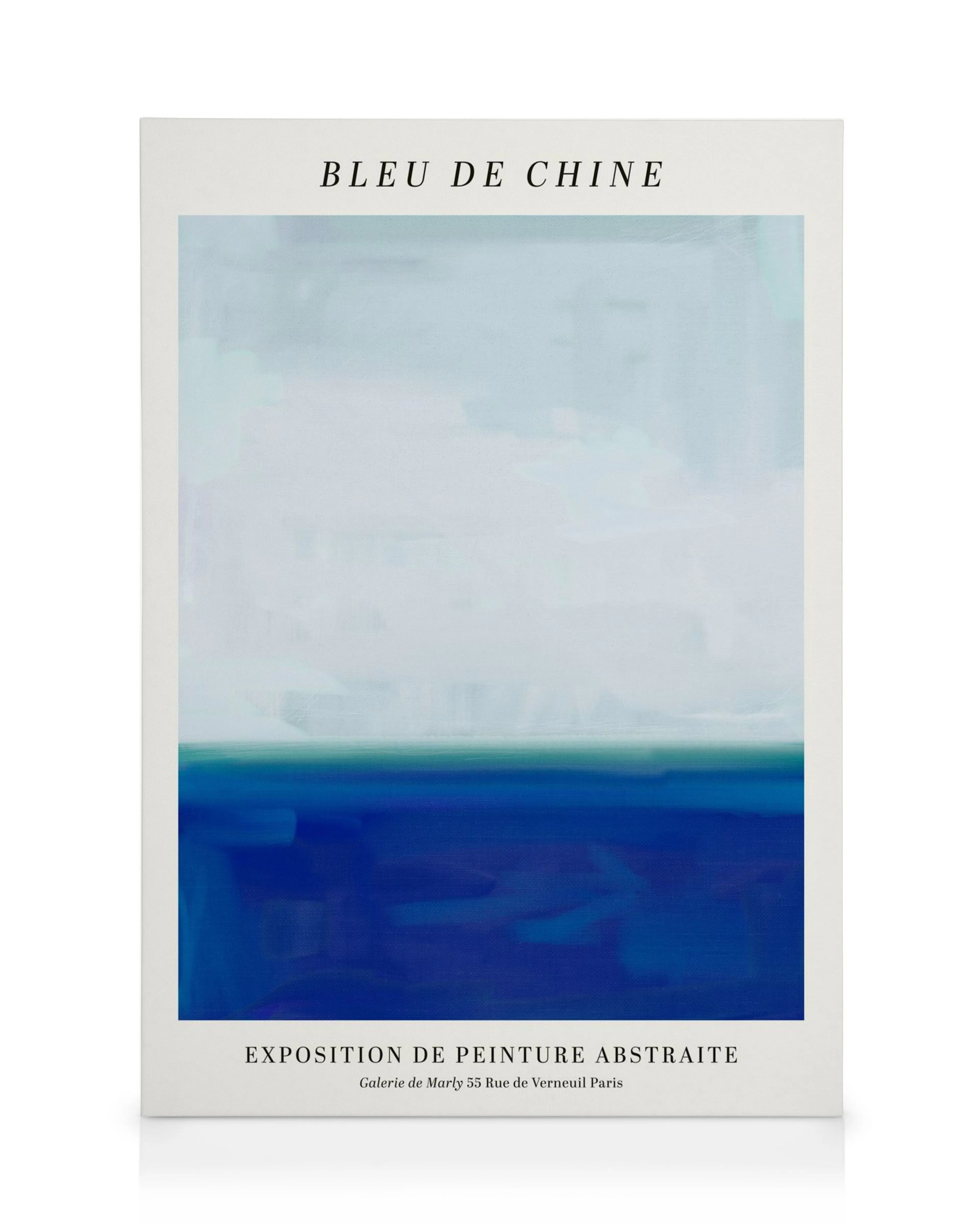 Leinwandbild Bleu de Chine mit abstrakten, blauen Farbfeldern, die an Meer und Himmel erinnern.