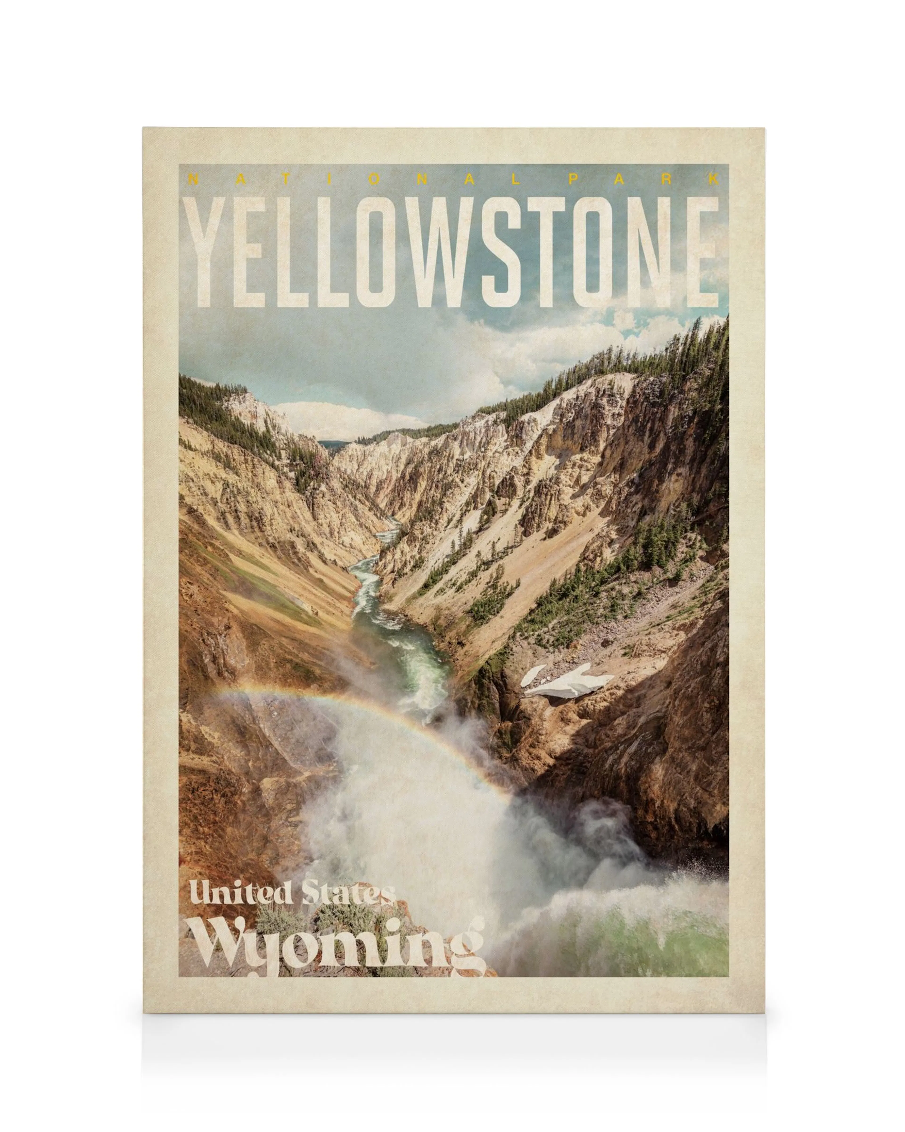 Yellowstone Leinwandbild mit Grand Canyon des Yellowstone, Lower Falls und Regenbogen über dem Fluss