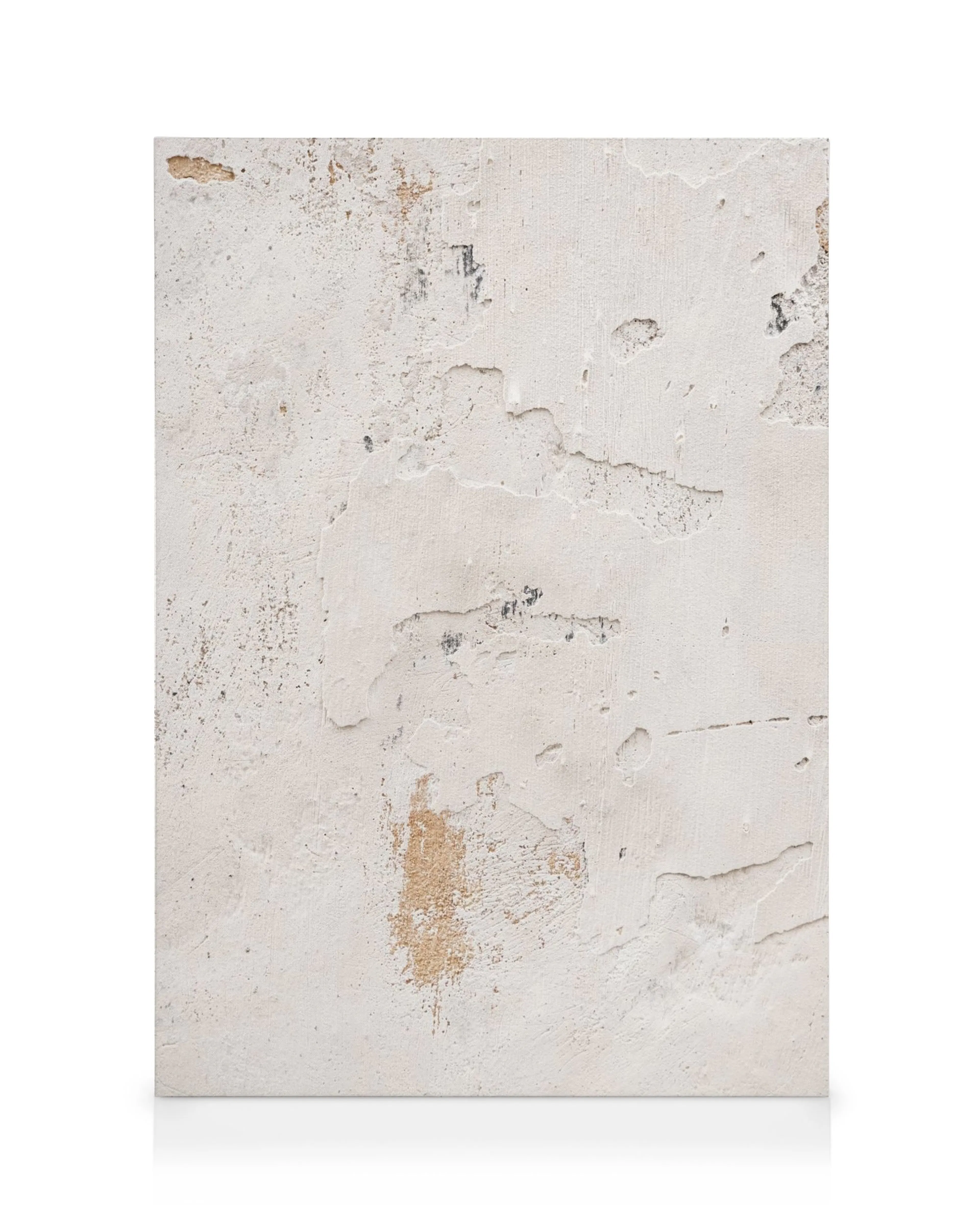 Abstract canvas print, textured white surface with grey and orange patches, Raw Concrete Wall No2 art.