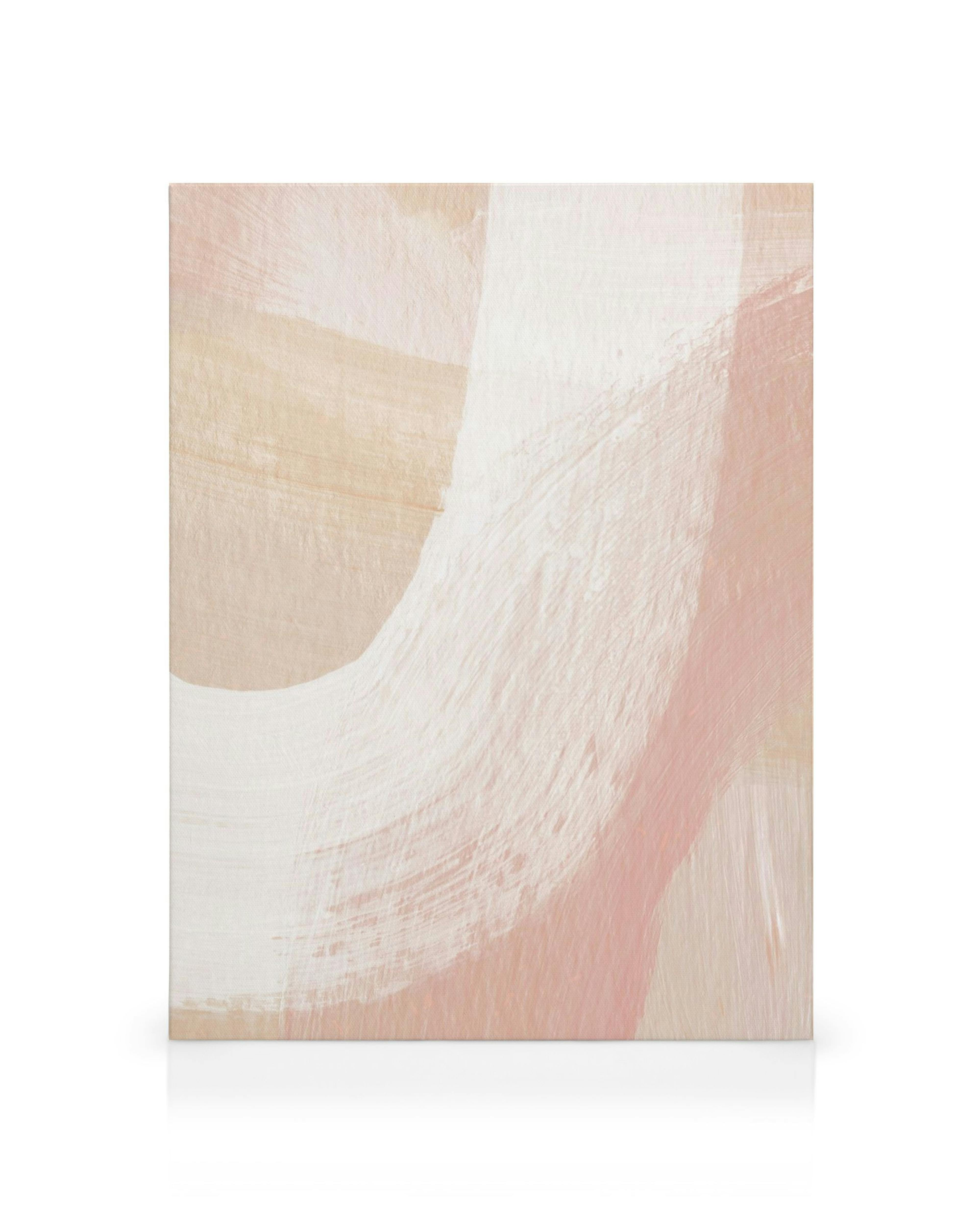 Toile abstraite aux coups de pinceau doux en rose, blanc et beige, ambiance calme, art moderne