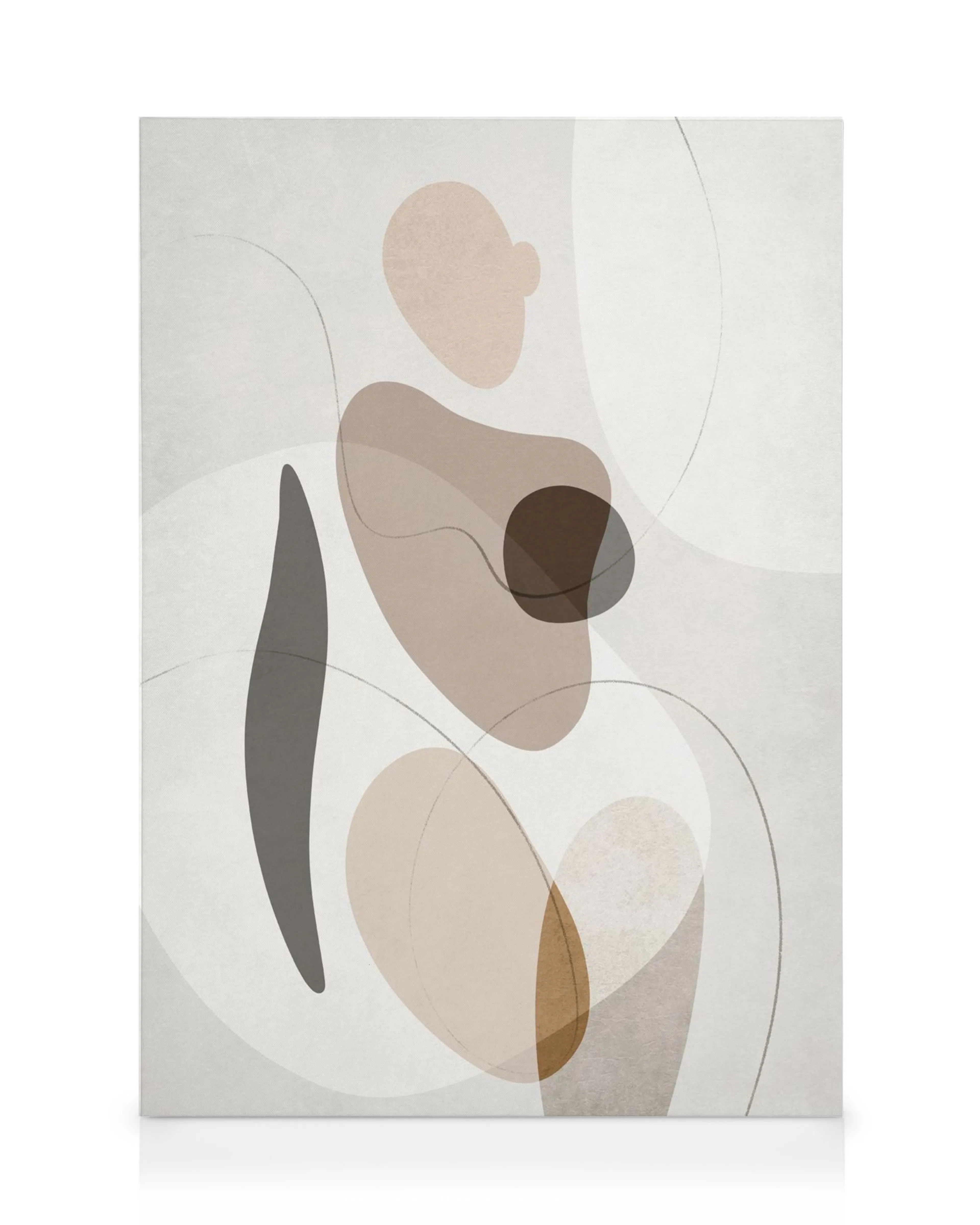 Leinwandbild mit organischen Formen in Beige, Braun und Grau, minimalistisches Design, Figur No2